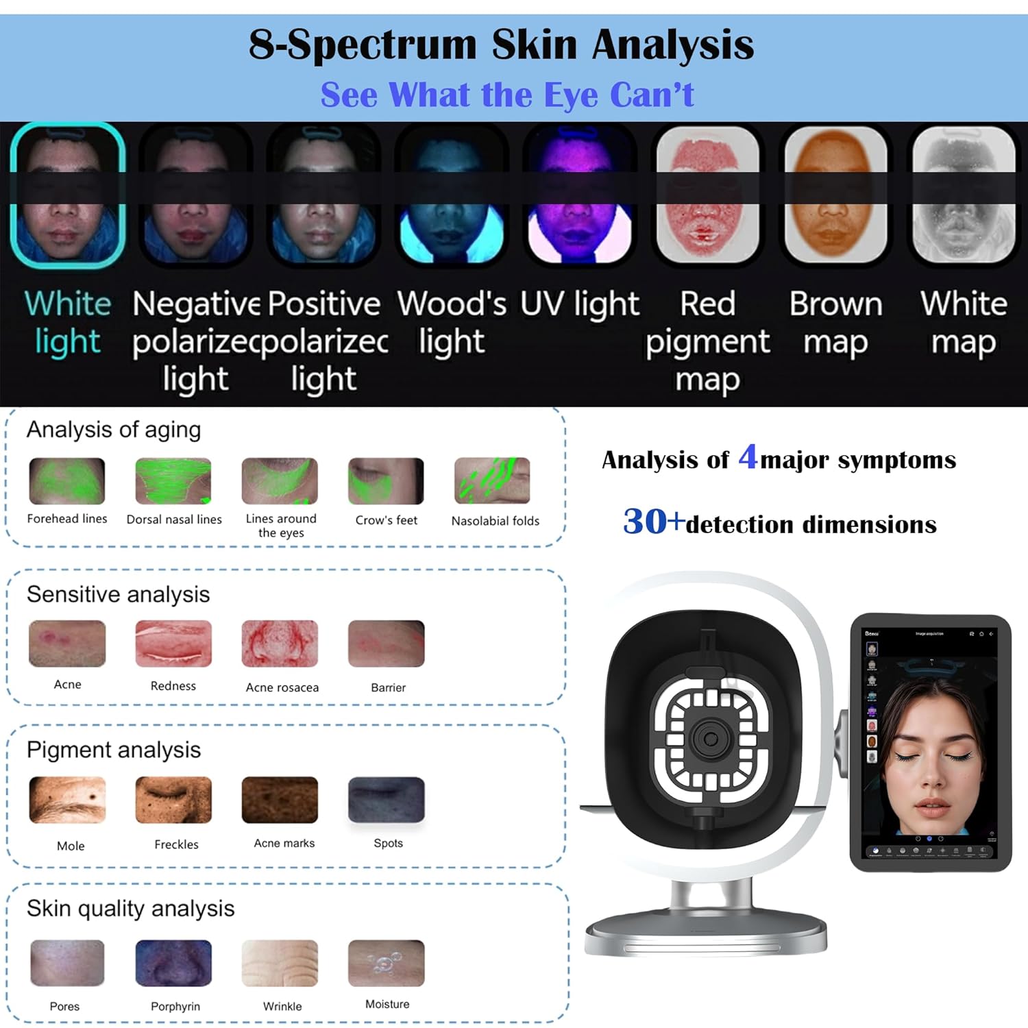 Skin-Analysis Machine Professional f/Facial – 8-Spectrum Imaging, 15.6" FHD Touchscreen, AI Product Recommendation, Multi-Language, Before/After Proof, Trusted by Salons & Spas