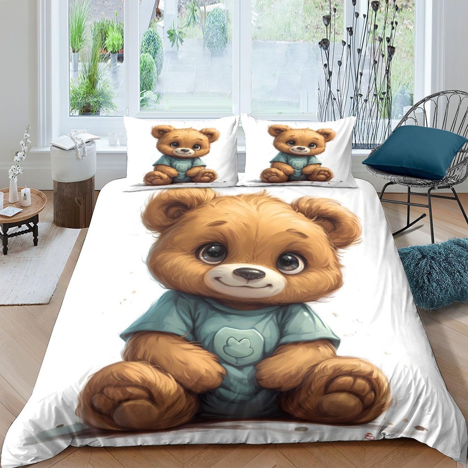 Ctjqhvkz Style-7 3D Printed Cute Teddy Bear Fitted Sheet Microfiber Soft Breathable Cartoon Animal Bed Cover For Bedroom Dorm Decor Single（135X200cm）