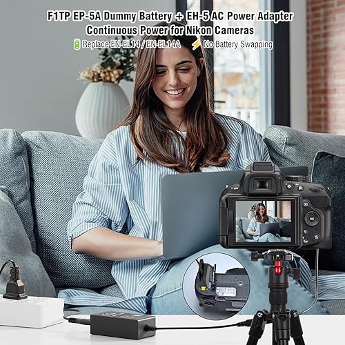 Miniatura 2 de F1TP Adaptador de corriente alterna EP-5A EH-5 y batería ficticia EN-EL14 para Nikon D3100 D3200 D3300 D3400 D3500 D5100 D5200 D5300 D5500 D5600