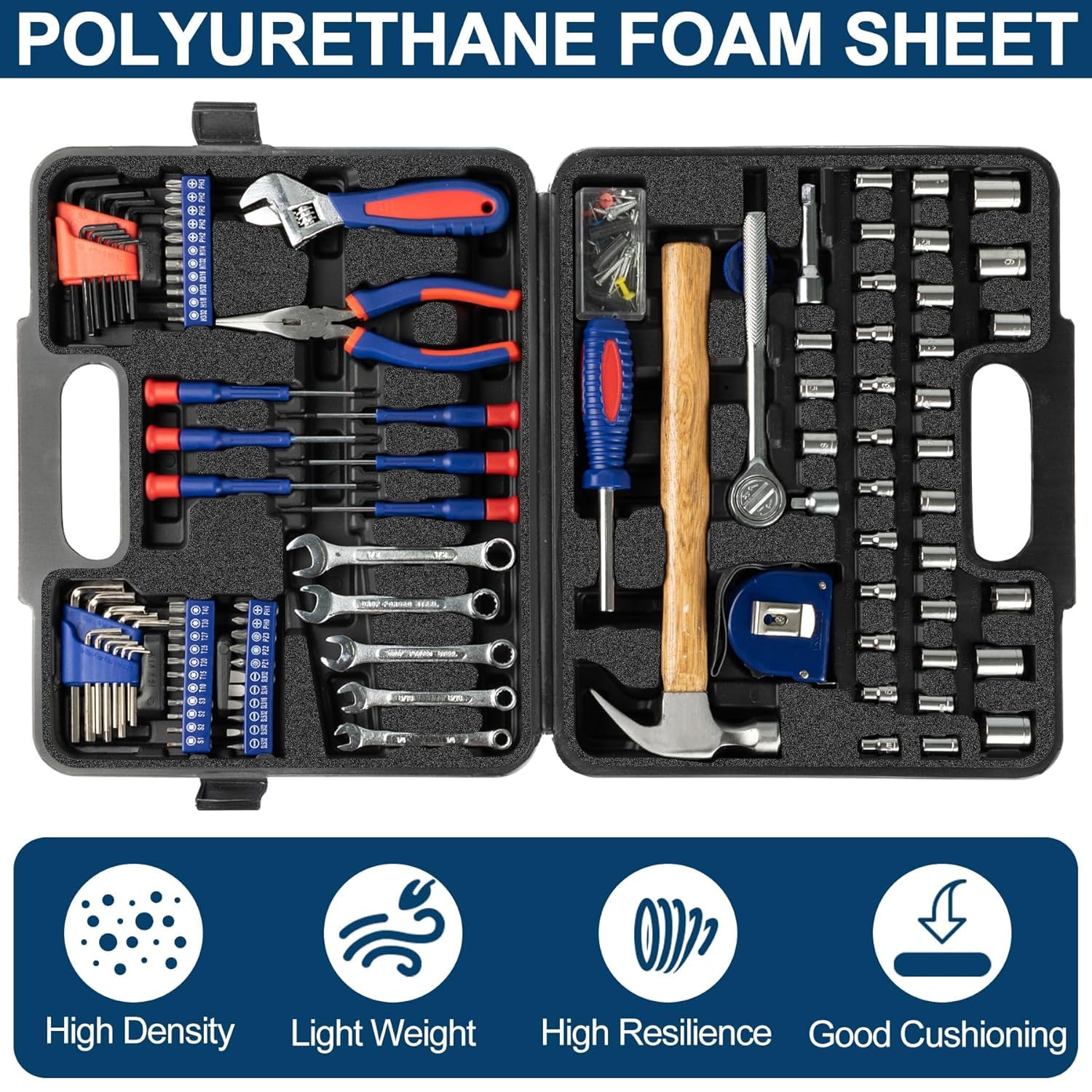 MYFAMIREA 3 PCS Polyurethane Foam Sheets 18" L x 12" W x 2" T Packing Foam Inserts Cuttable Craft Foams Cushion Foams High Density Foam Pads for Case, Tool Box, Game Box, Camera, DIY Craft, Black