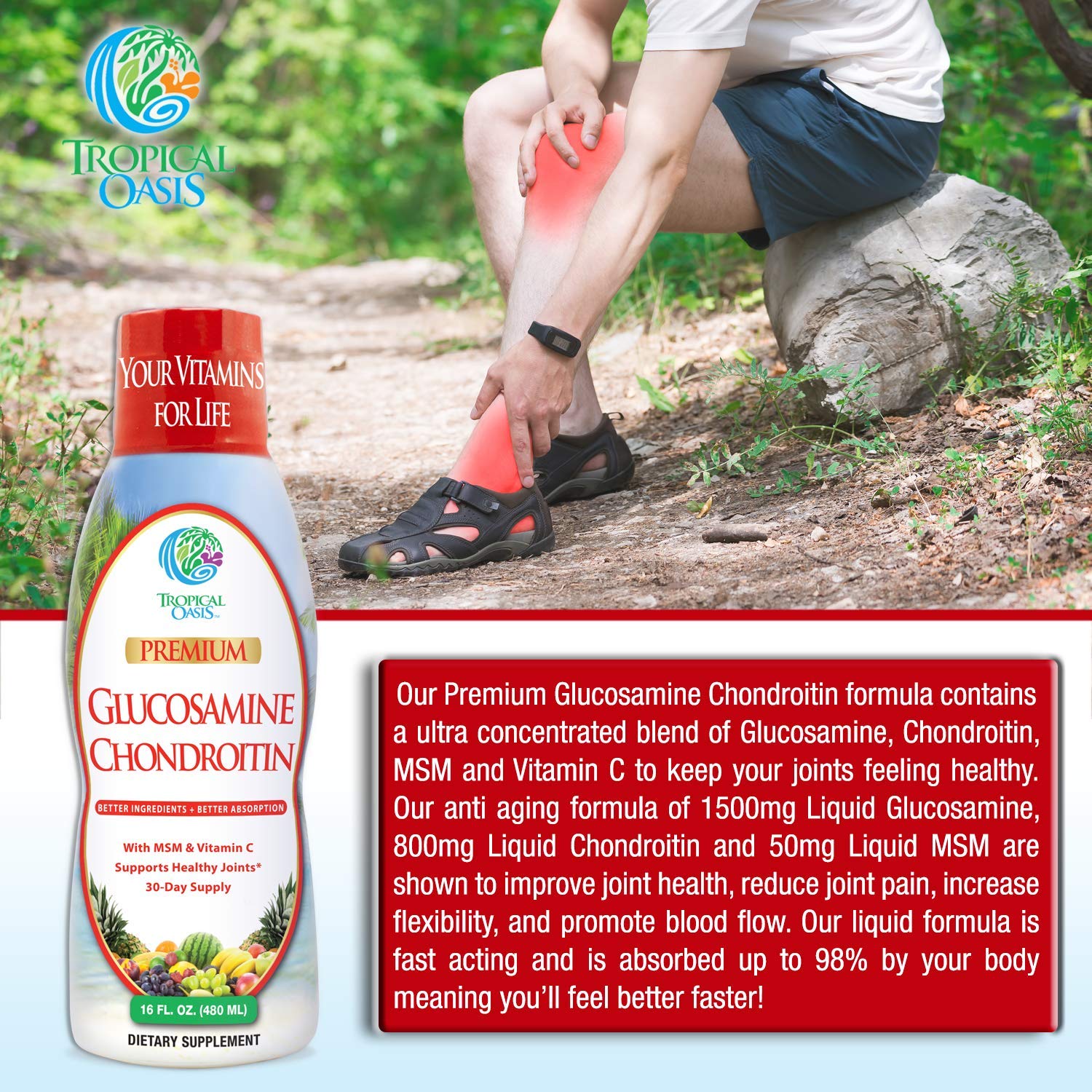 Tropical Oasis–Premium Liquid Glucosamine Chondroitin & MSM- Liquid Joint Support Formula 1500mg Glucosamine, 800mg Chondroitin, & 500mg MSM - 16 Fl Oz — Amazon image 4