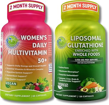SUPPLEMENTS STUDIO Antioxidant, Cellular & Immune Support Bundle - Womens Daily Multivitamin 50+ with Organic Superfoods + Liposomal Glutathione 500mg - Vegan, Non-GMO, Clean Label