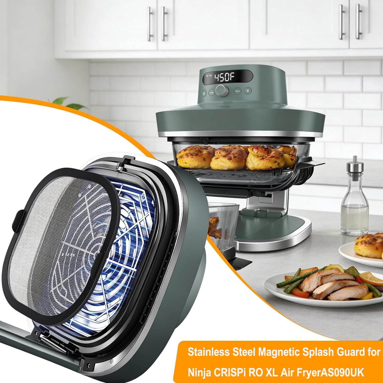 3 piezas moldes de silicona y rejilla anti proyección magnética de acero inoxidable para Ninja CRISPi Freidora de aire AS101EU, Air Fryer Accesorios para Ninja Air Fryer AS101EU (1)