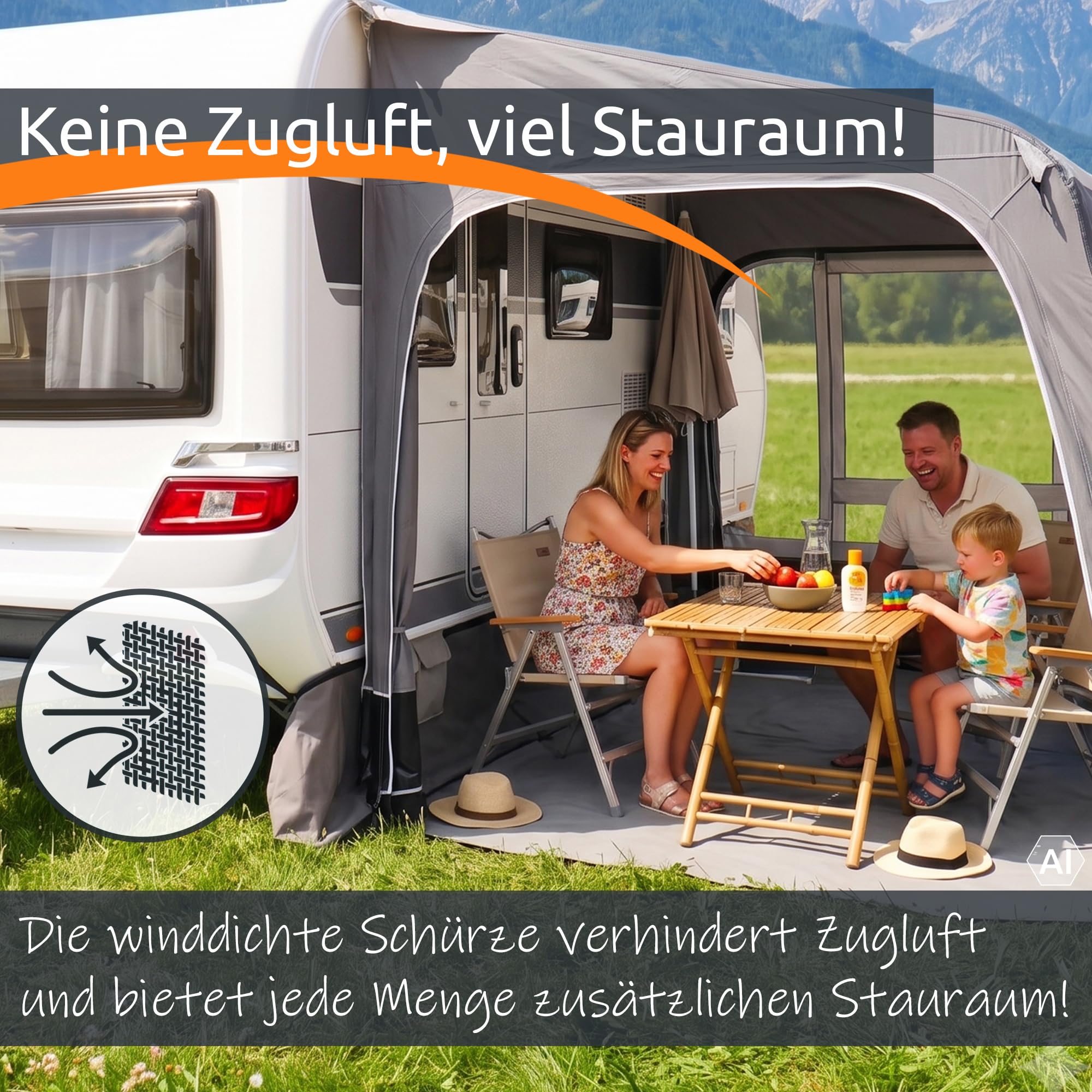 your GEAR Draftskirt – Delantal de suelo para caravana, 650 x 60 cm, con compartimentos de almacenamiento