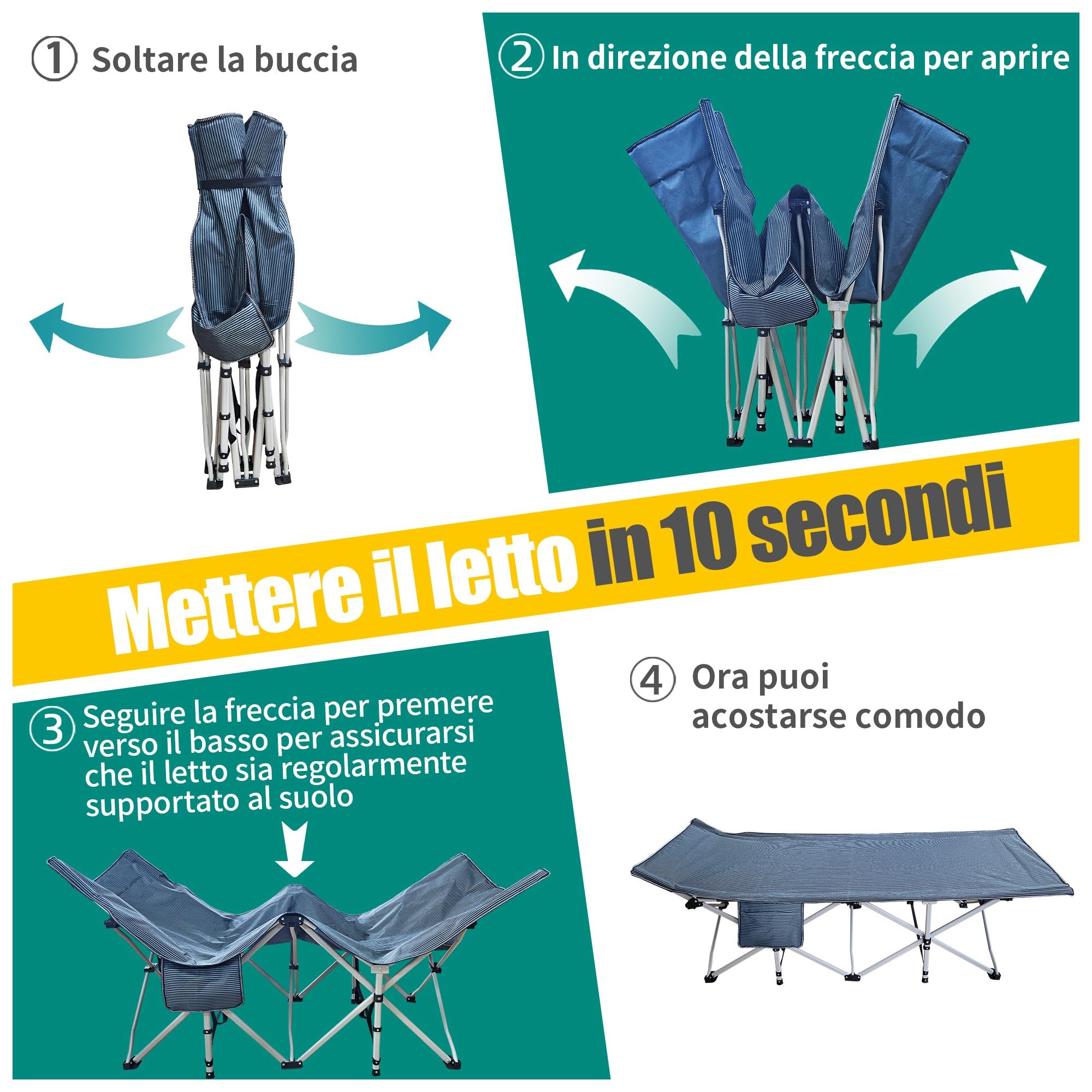 Letto da campo XXL pieghevole, extra largo 81 cm, con materasso, per adulti, letto da campeggio, capacità di carico 250 kg, letto pieghevole con tasca laterale, lettino da campeggio portatile, per