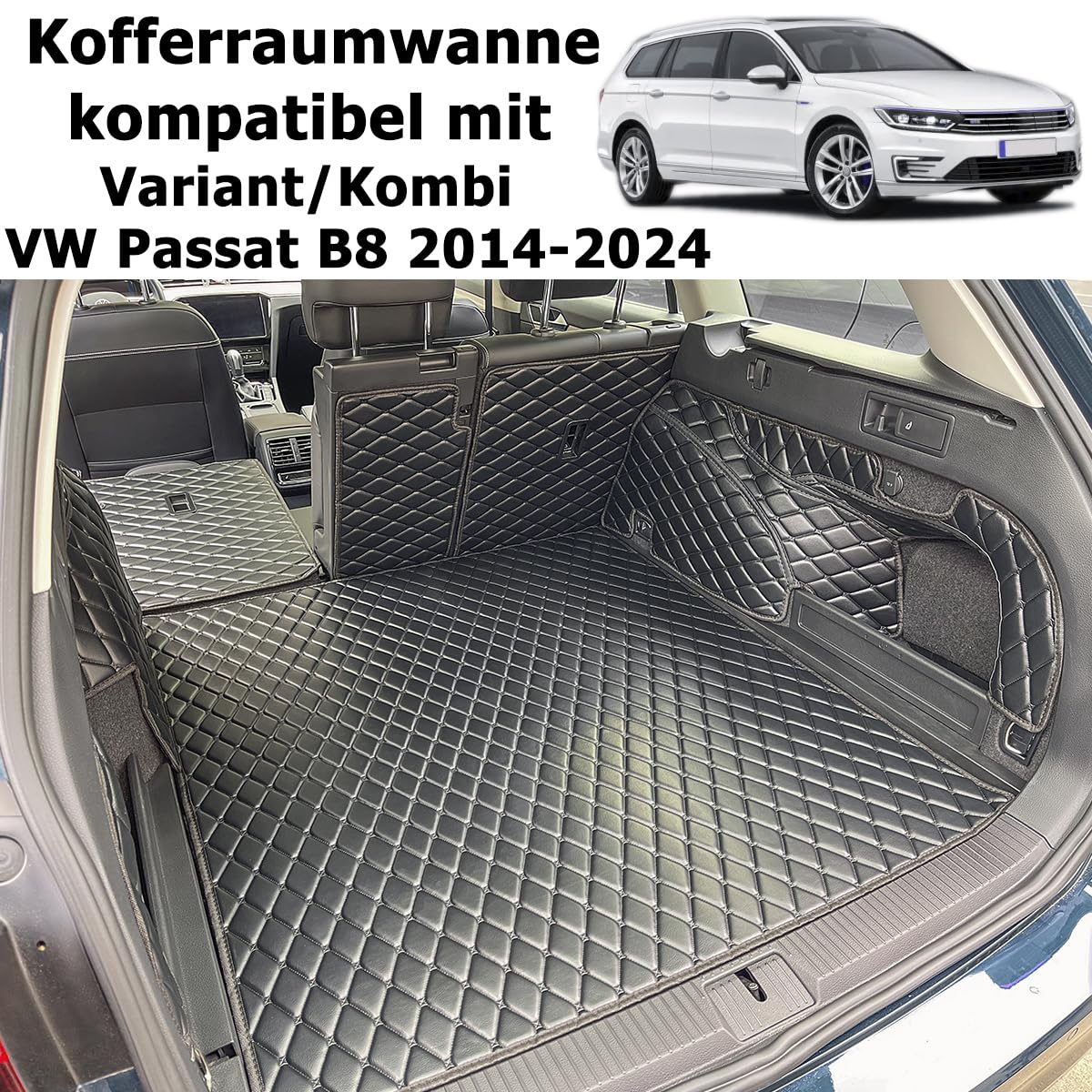 SCOUTT Kofferbakmat laadruimte compatibel met Passat B6 / B7 Combi 2005-2014, met hoge rand, kofferbakbeschermingsmat, geribbeld
