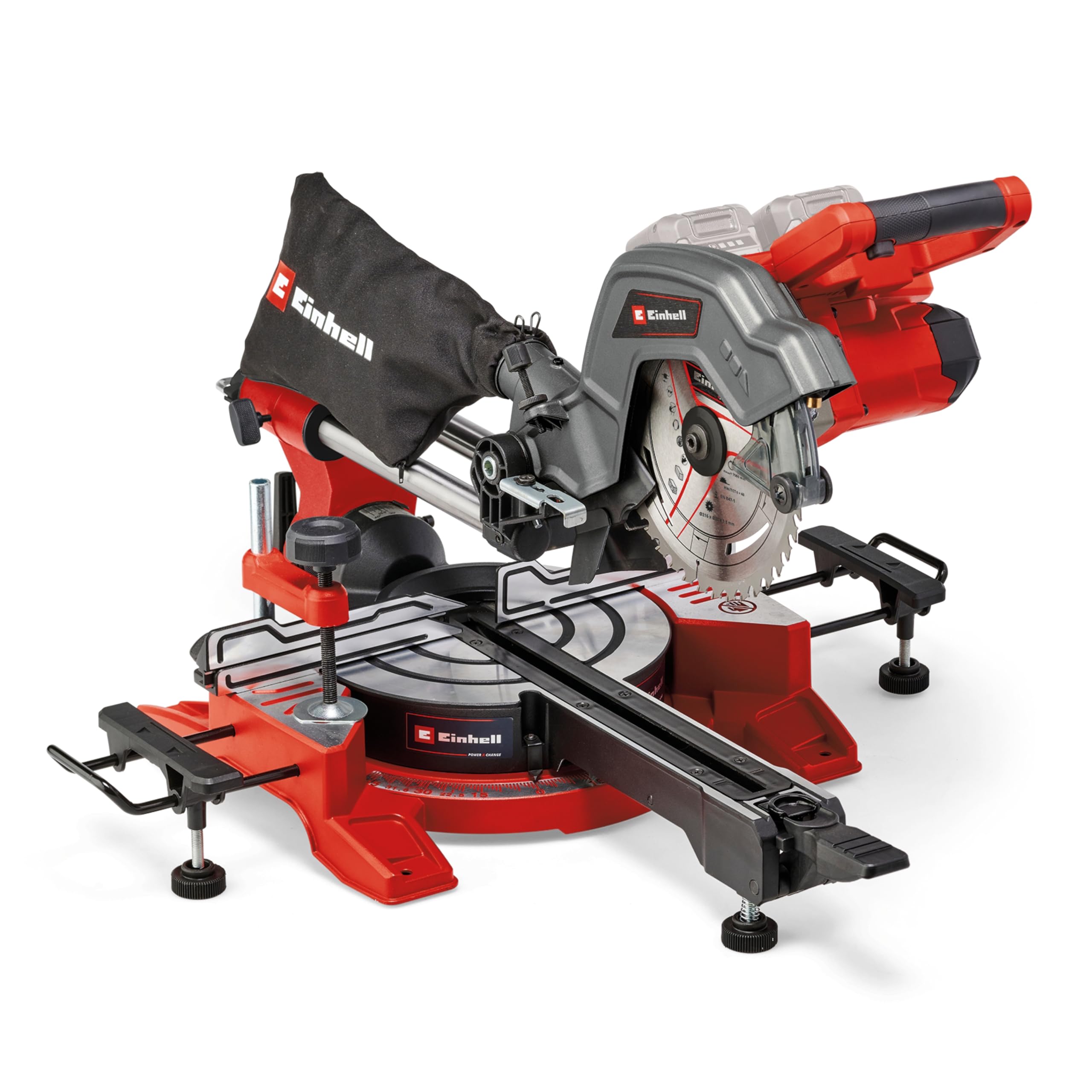 Sierra de tracción, vaivén e inglete con batería TE-SM 36/8 L Li-Solo Power X-Change de Einhell (36V, hoja de sierra Ø 216, mesa giratoria, función de tracción, láser de línea de corte, sin batería)
