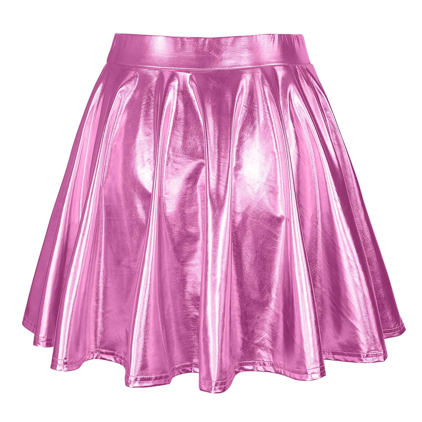 Gonna glitterata da donna, a vita alta, plissettata, tinta unita, con paillettes, mini, per feste, matita