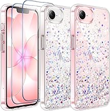 ivencase Clear Glitter Case Compatible with iPhone 17e Case iPhone 16e Case with 2 Screen Protector, TPU Silicone Sparkly Bling Star Soft Cover Flexible Transparent Shockproof Cover iPhone 17e/16e