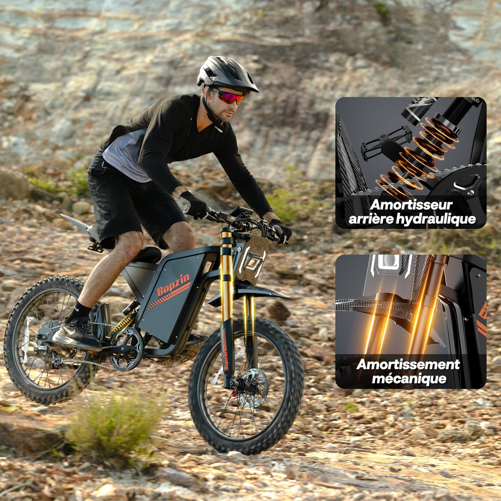 Vélo Électrique Fat Bike 25" 60V 35Ah 180km Autonomie Moteur 200Nm Double Suspension Freins Hydrauliques Disque Écran LCD
