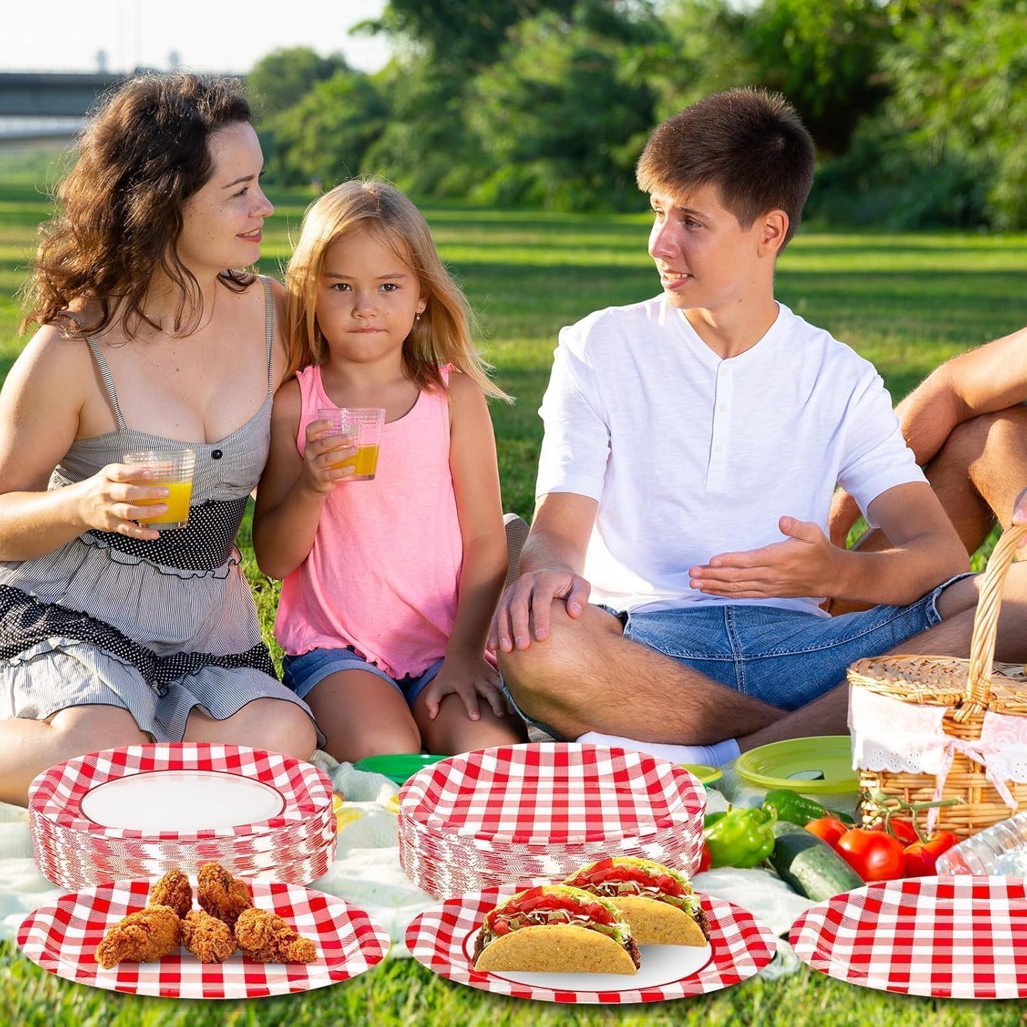 Red Gingham Oval Paper Plates 10" x 12",Large Disposable Heavy Duty Paper Plates Red and White Buffalo Checked Plaid for Birthday Wedding Bridal Baby Shower Christmas Party Supplies,50 Guests - Image 6