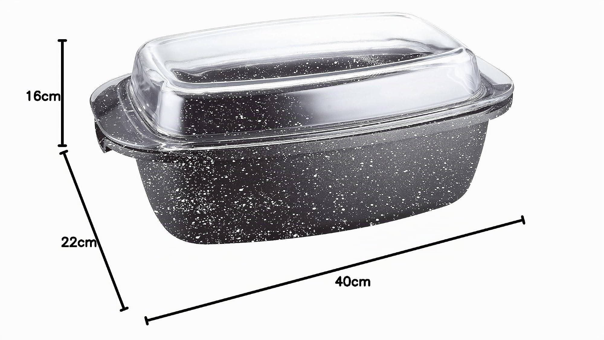 KAMBERG Rostiera 40 x 22 x 16 cm, Ghisa di Alluminio, Rivestimento Antiaderente di Alta Performance Pietra, Coperchio in Vetro, Tutti Fornelli y induzione, Senza PFOA, 5.3 Litri