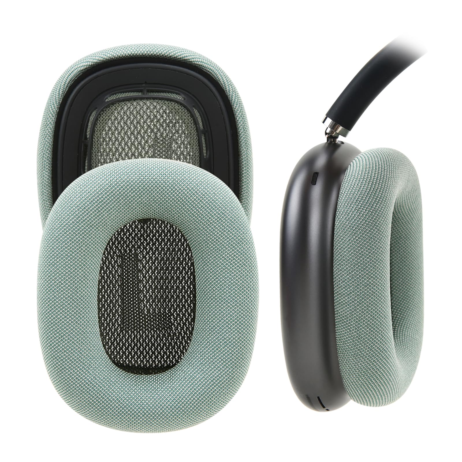 Earrock Upgraded Silicone Ear Cushions for AirPods Max Headphones, Mesh Fabric Covered Ear Pads with Silicone & Memory Foam and Magnet (Green)