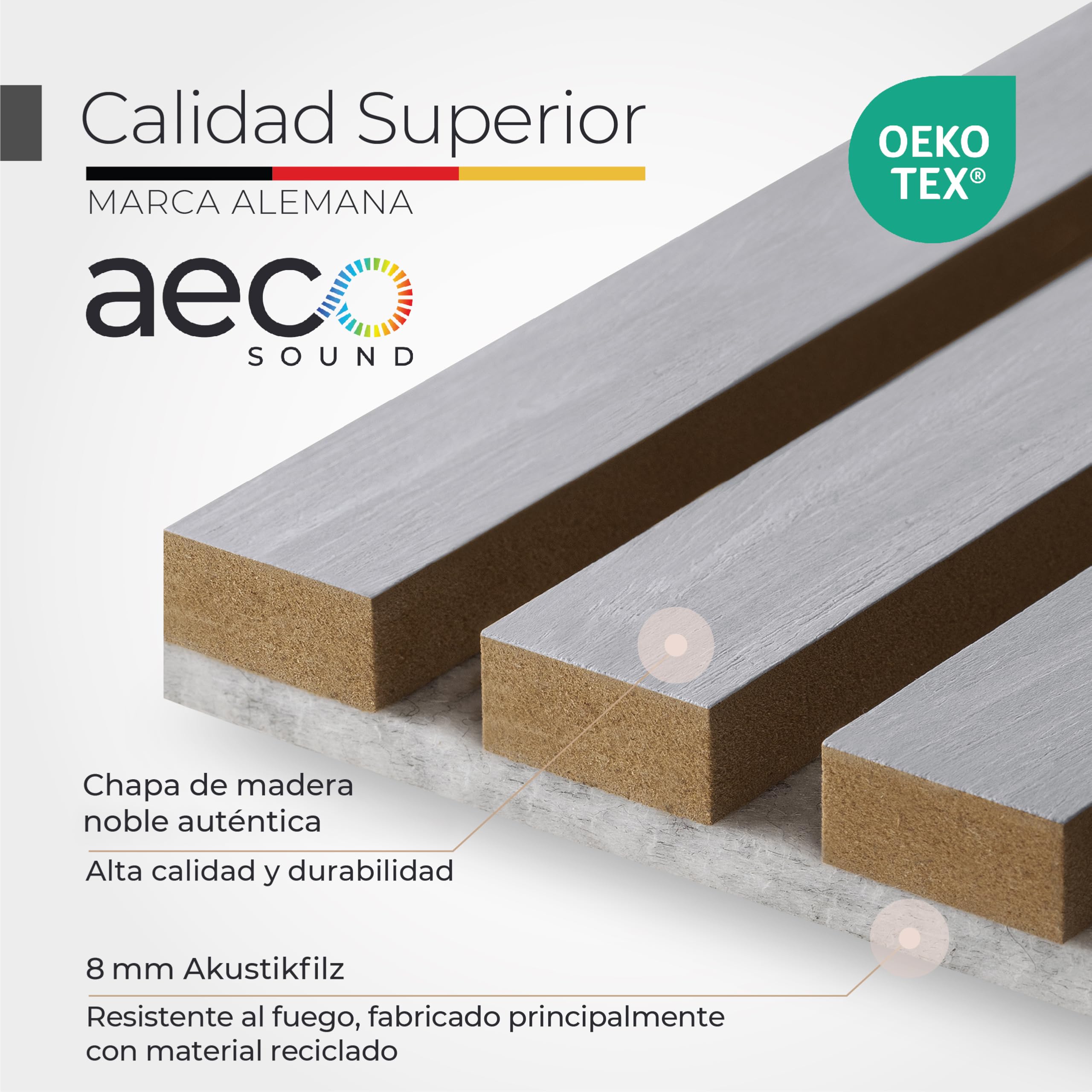 Paneles acústicos de madera, 2 piezas de 120 x 60 cm (= 1,44 m²) - Fieltro acústico (gris) y chapa de madera auténtica (peral) - Revestimiento de pared 3D, aislamiento acústico