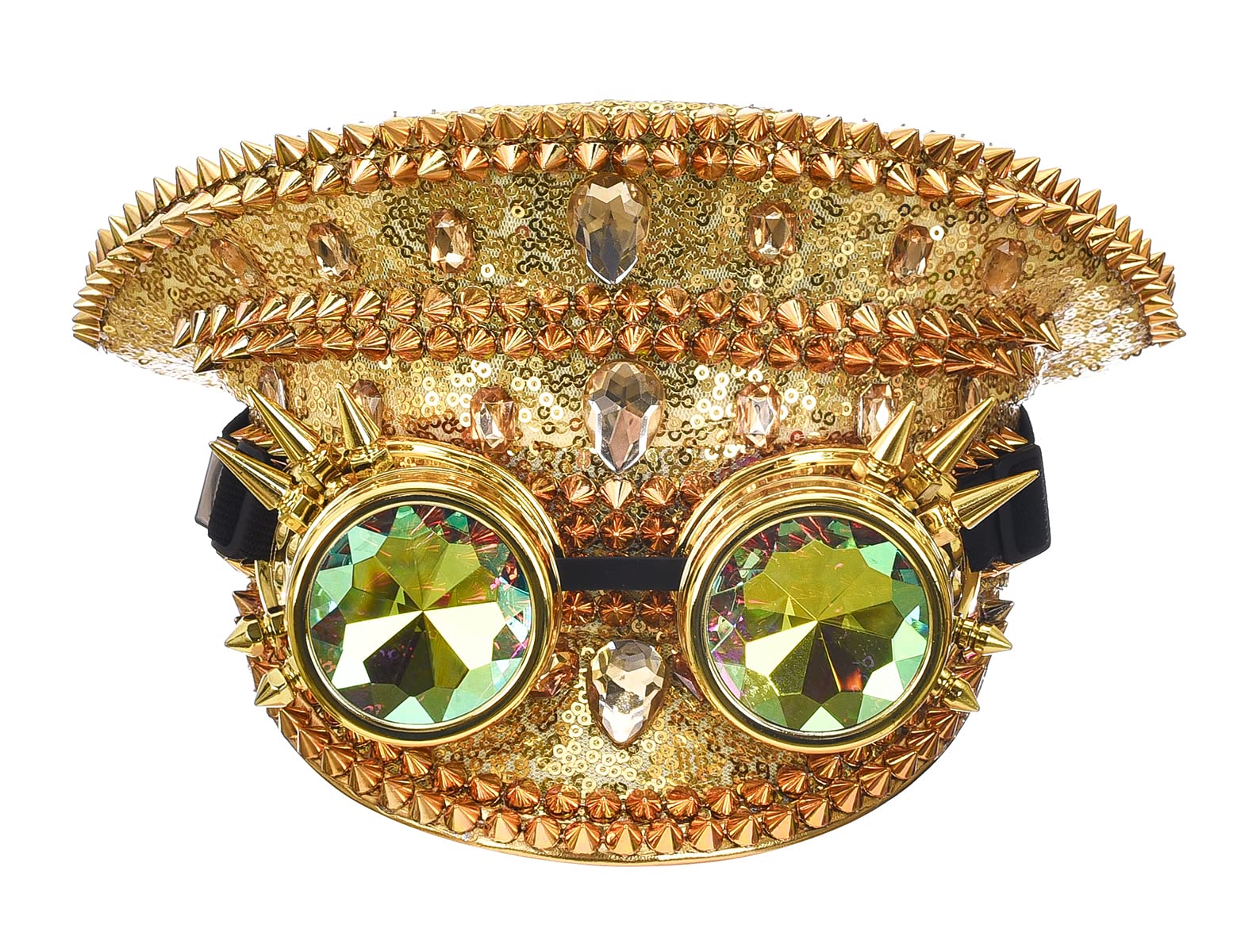 bslingerie Women Steampunk Cosplay Sequin Rhinestone Hat Rave Party Festival Captain with Goggles