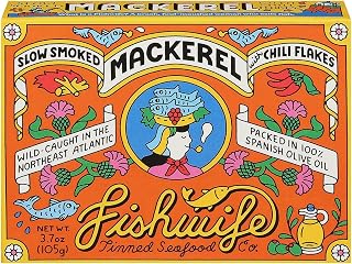 Fishwife Slow Smoked Mackerel (3.7oz Tin) - Gluten-Free High Protein, Chili Garlic Infused, Omega-3 Rich Tinned Fish
