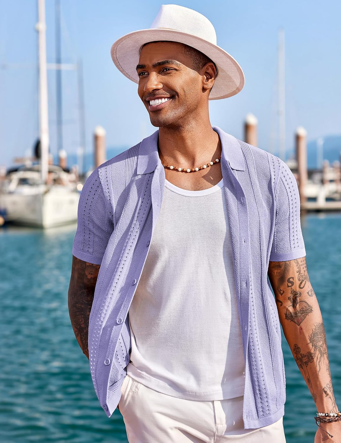 COOFANDY Men's Knit Shirts Short Sleeve Button Down Polo Shirt Fashion Casual Summer Beach Shirts