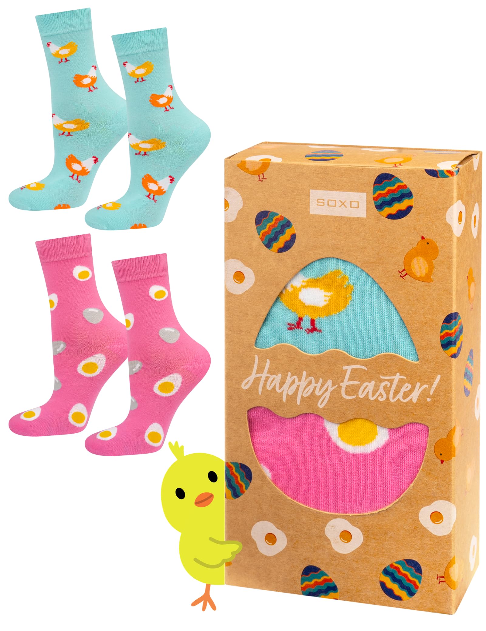 soxo Easter Egg Socks Men Funny Women Gifts Mens Cotton Sock Ladies Gift Men's Presents 2.5-6.5 Happy Easter Women’s 2 Pairs