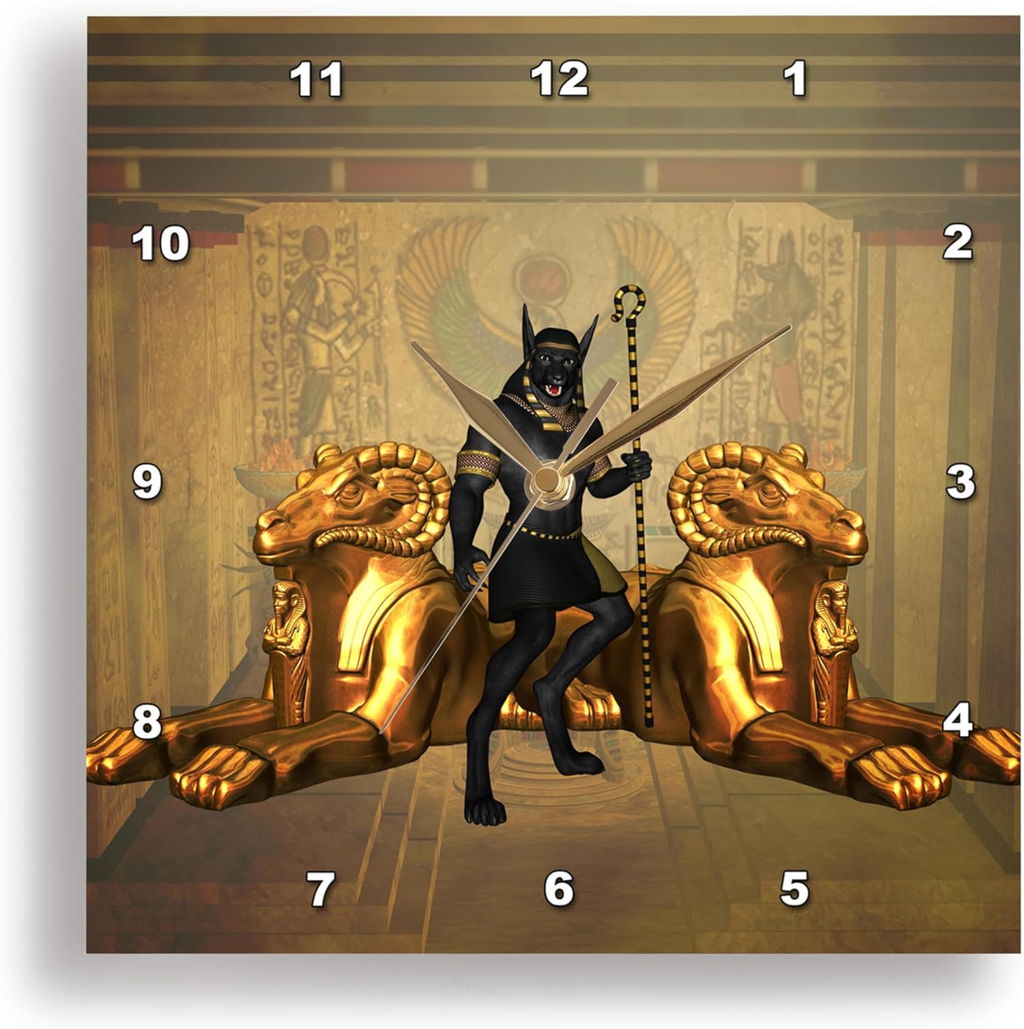 3dRose Wall Clock Silent - 13 inch - Anubis The Egyptian god - Köhnen Design Sign Symbol