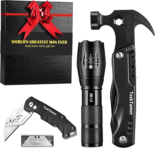Multiherramientas para hombres, regalos para hombre, juego de múltiples herramientas con martillo múltiple, cuchillo utilitario y linterna táctica,