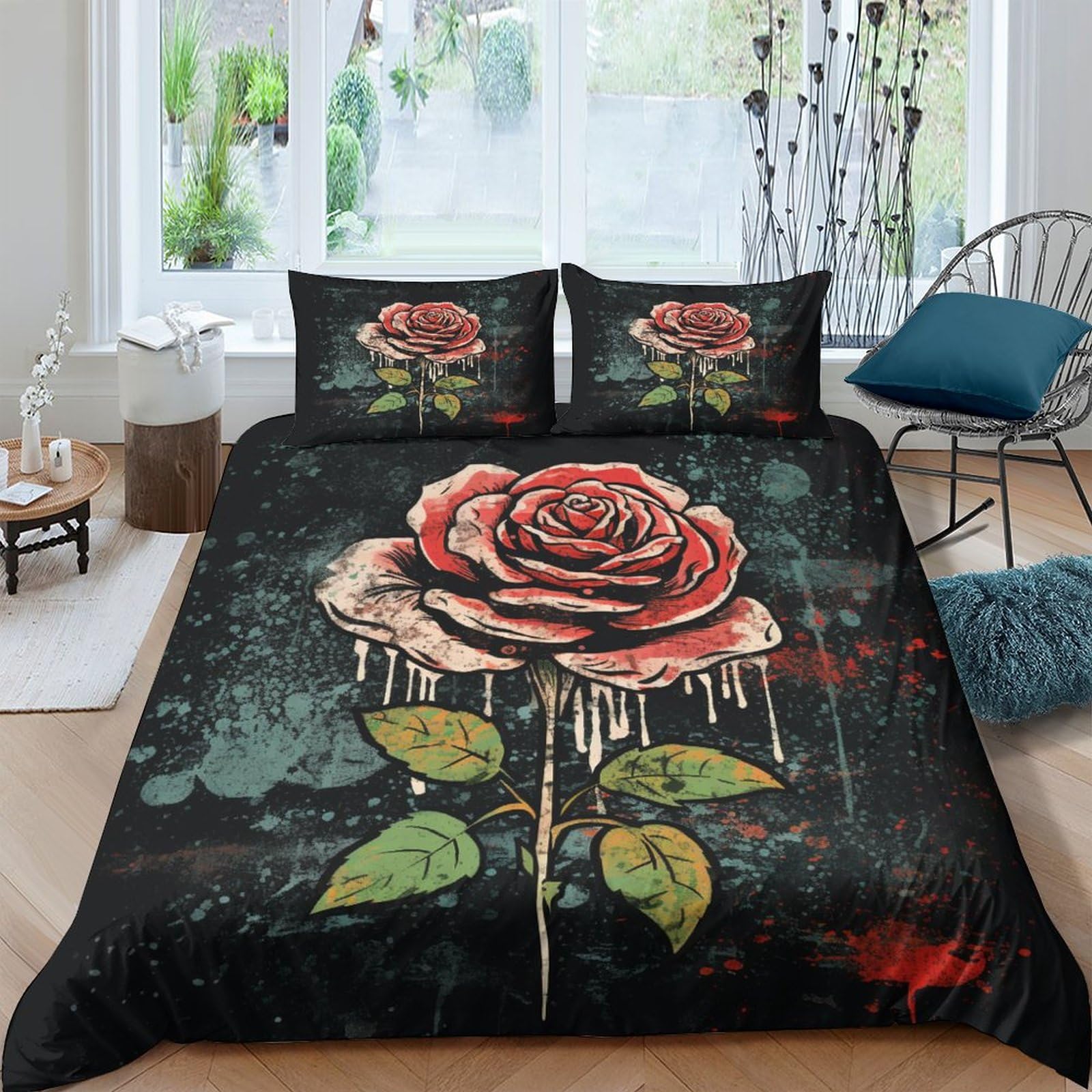 Housse de couette adultes et enfants parure de lit motif roses anciennes 3D