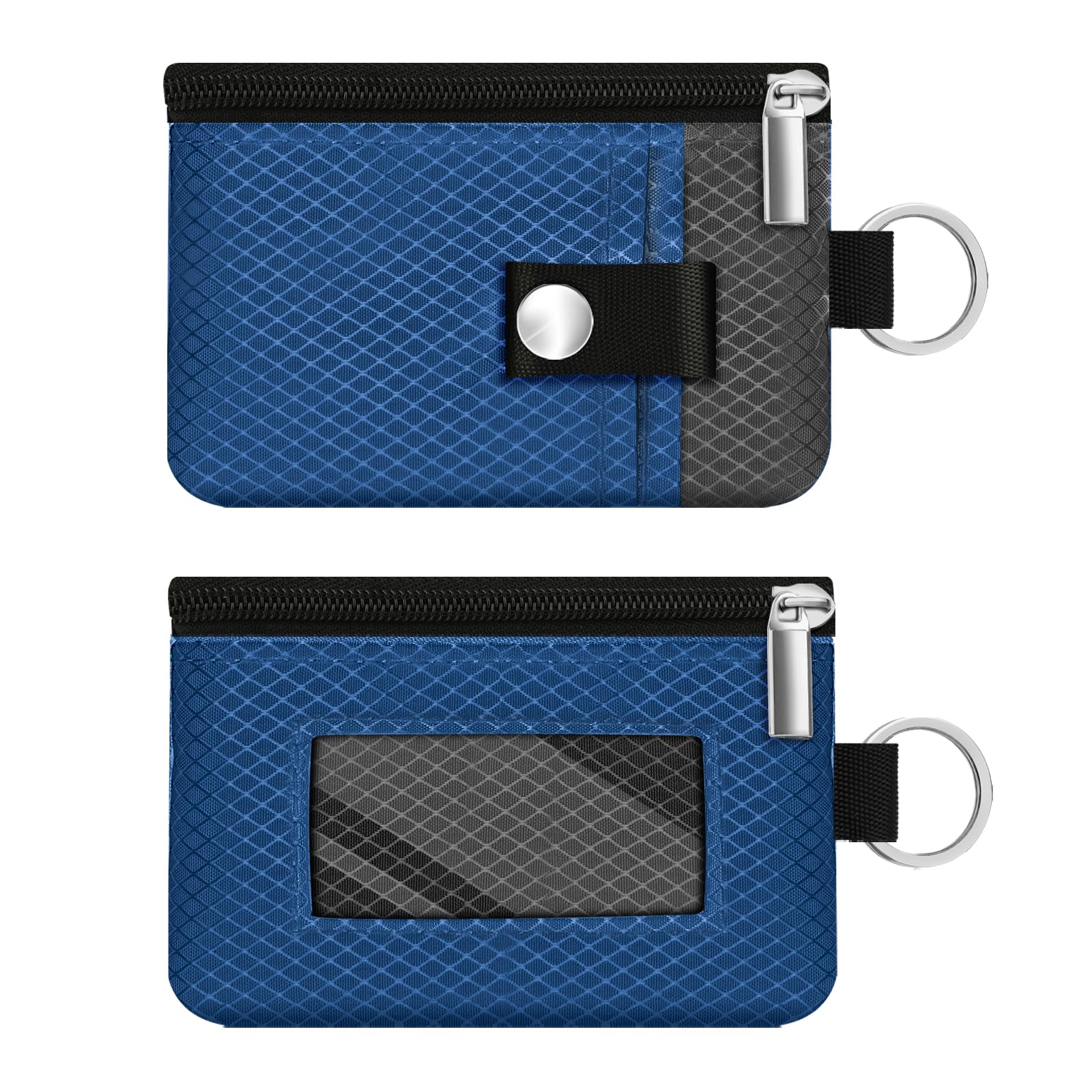 Minimalist RFID Blocking Small Wallet with ID Window,WaterResistant Zip Id Case Wallet with Lanyard Keychain for Cards,Cash,Travel,Women,Men (Electric Blue/DarkGrey)