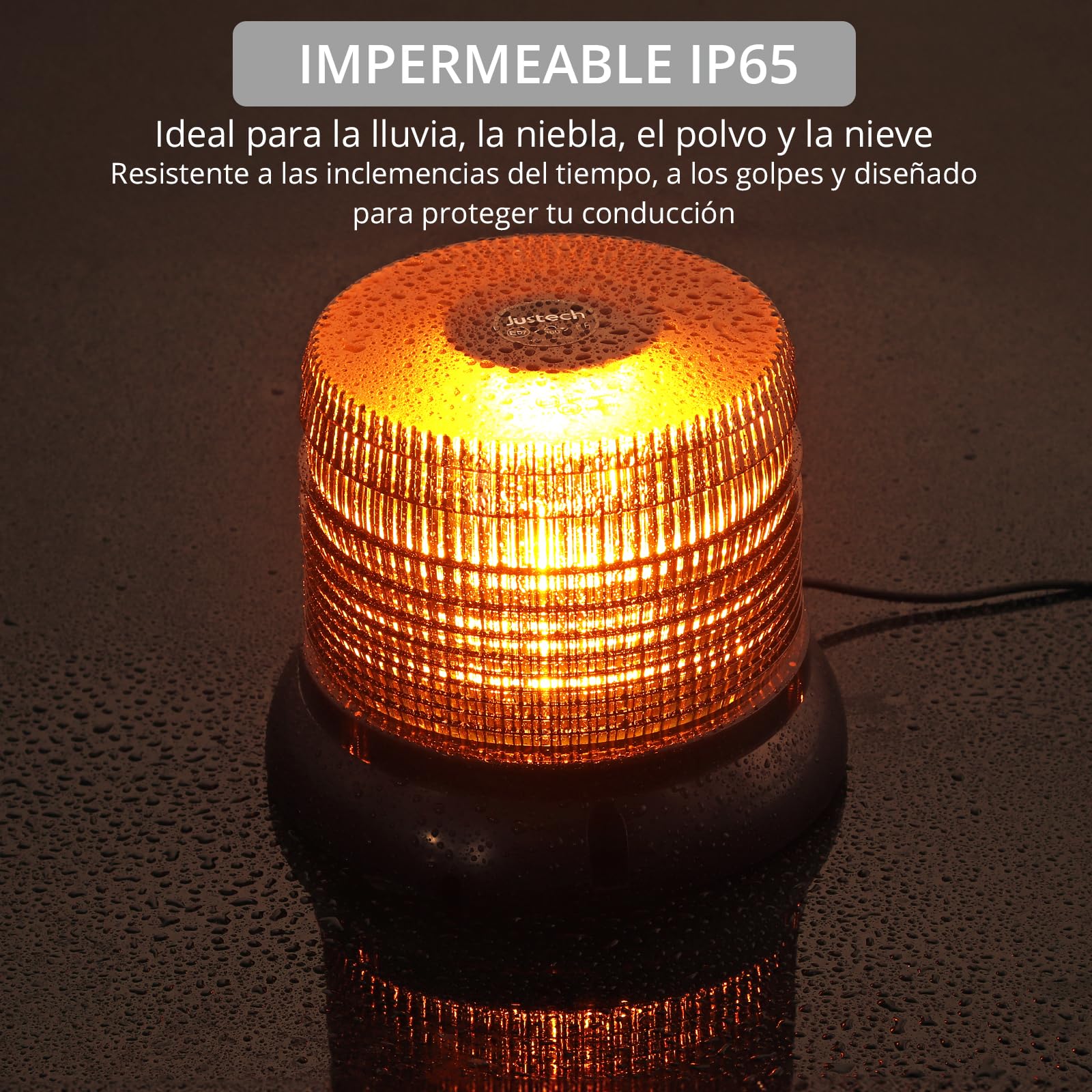 Justech Rotativo Luz 72LED Estroboscópica Homologada E57,Luz De Advertencia Inalámbrica Ámbar Con Mando,Impermeable IP65,6 Modos De Flalsh Para 12V/24V Camión,Remolque,Tractor