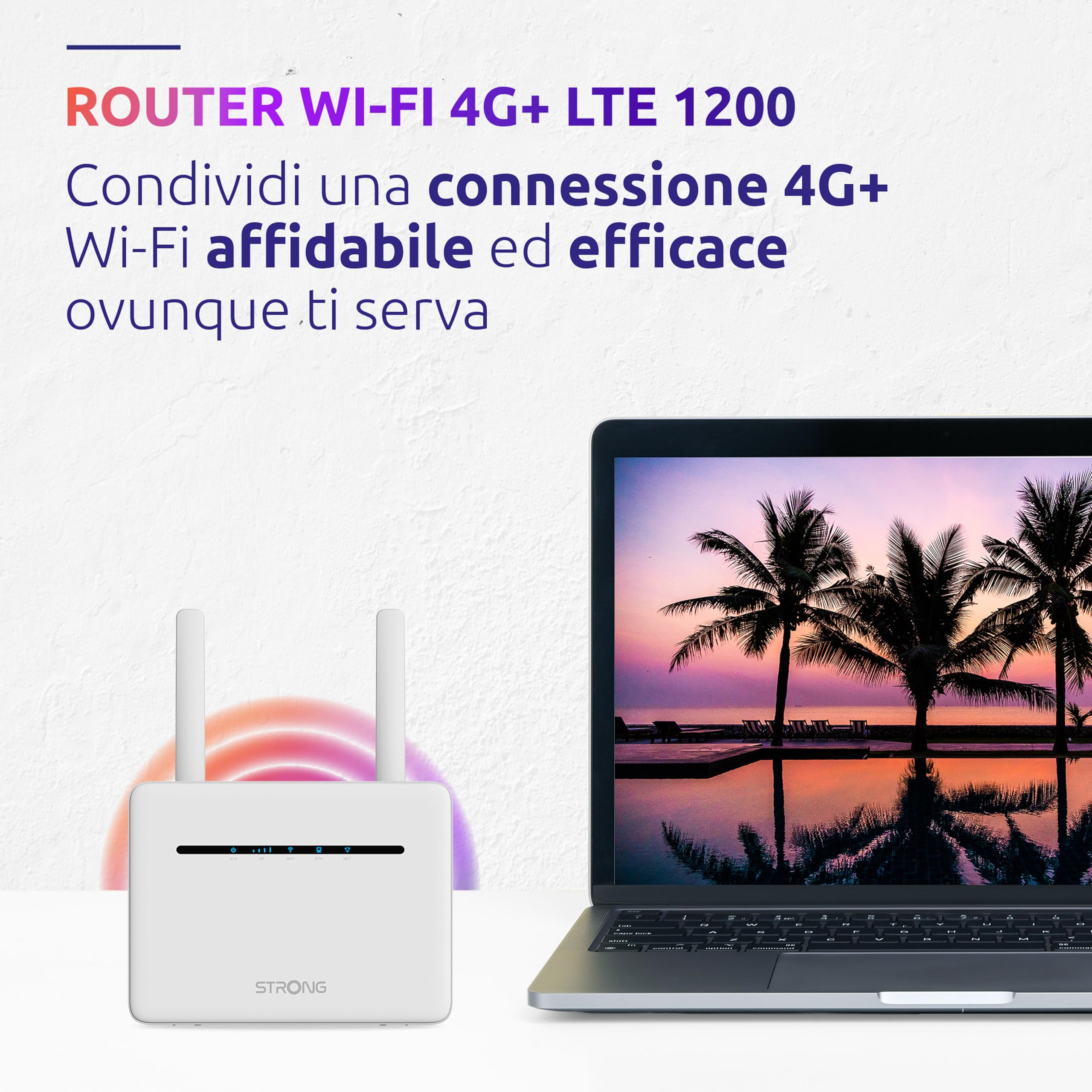 STRONG - Router 4G+ LTE 1200 - Hotspot Mobile - Fino a 300 Mbps 4G / 1200 Mbps Wi-Fi - Ideale per IPTV, Streaming HD, Gaming - 4 Porte LAN Gigabit - Compatibile con tutte le SIM
