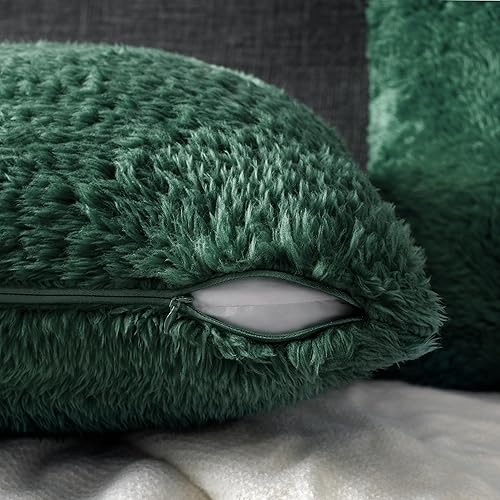 Miniatura 5 de PAVILIA Fundas de almohada esponjosas de color verde esmeralda, fundas de almohada decorativas para cama, sofá, funda de cojín de piel sintética