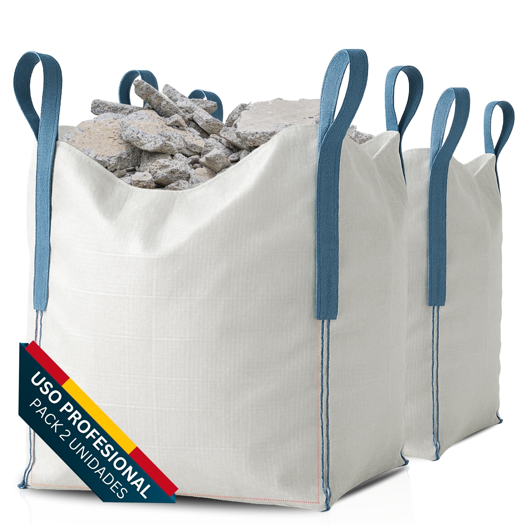 [x2 Sacos] Saco Big Bag 1000kg | Sacos Escombros Obra 80x80x90 cm | Big Bags Resistentes y Reutilizables para Jardín, Arena, Grava, Leña y Sacas 1000kg para Reparto