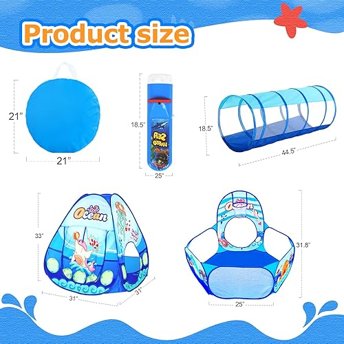 Miniatura 7 de Tienda de campaña 3 en 1 para niños con túnel de juego, pozo de bolas, linterna de proyección para niños y niñas, juguete de casa de juegos