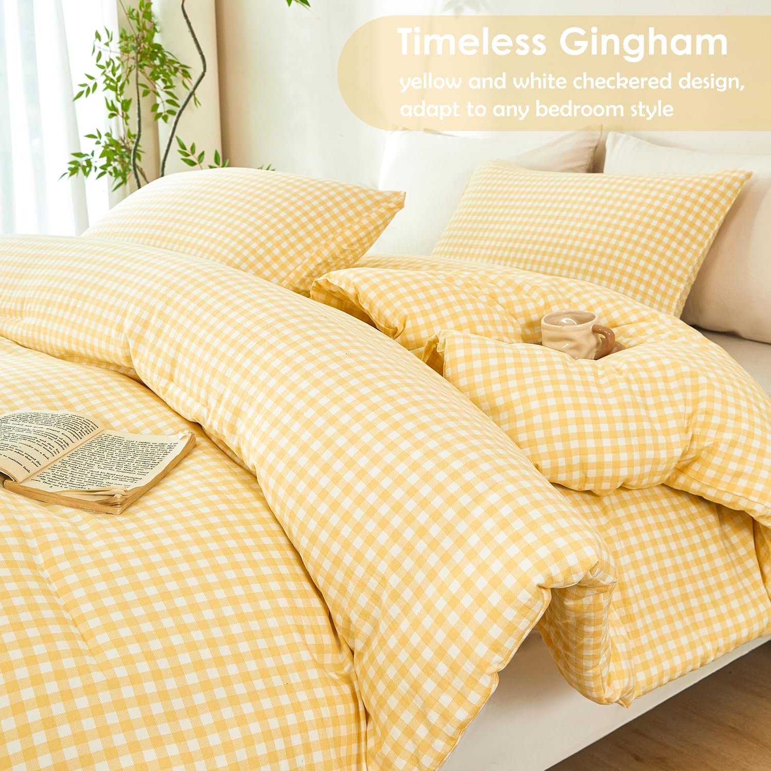 PERFEMET Yellow Full Size Gingham Comforter Set