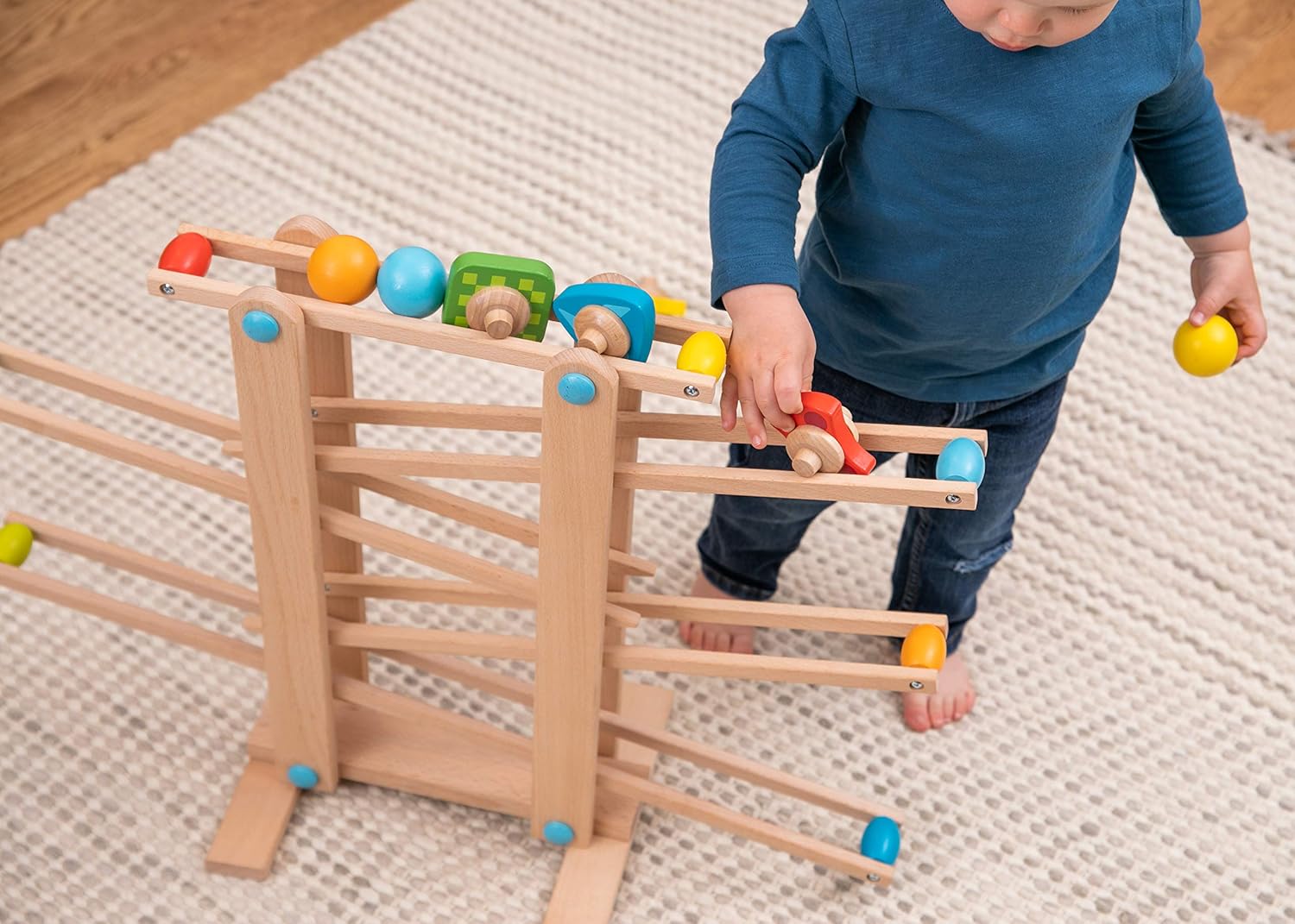 Fat Brain Toys Marble Run, Roll 'n Go Wooden Marble Run Back-and-Forth Ball Track, 2 Year Old Toys