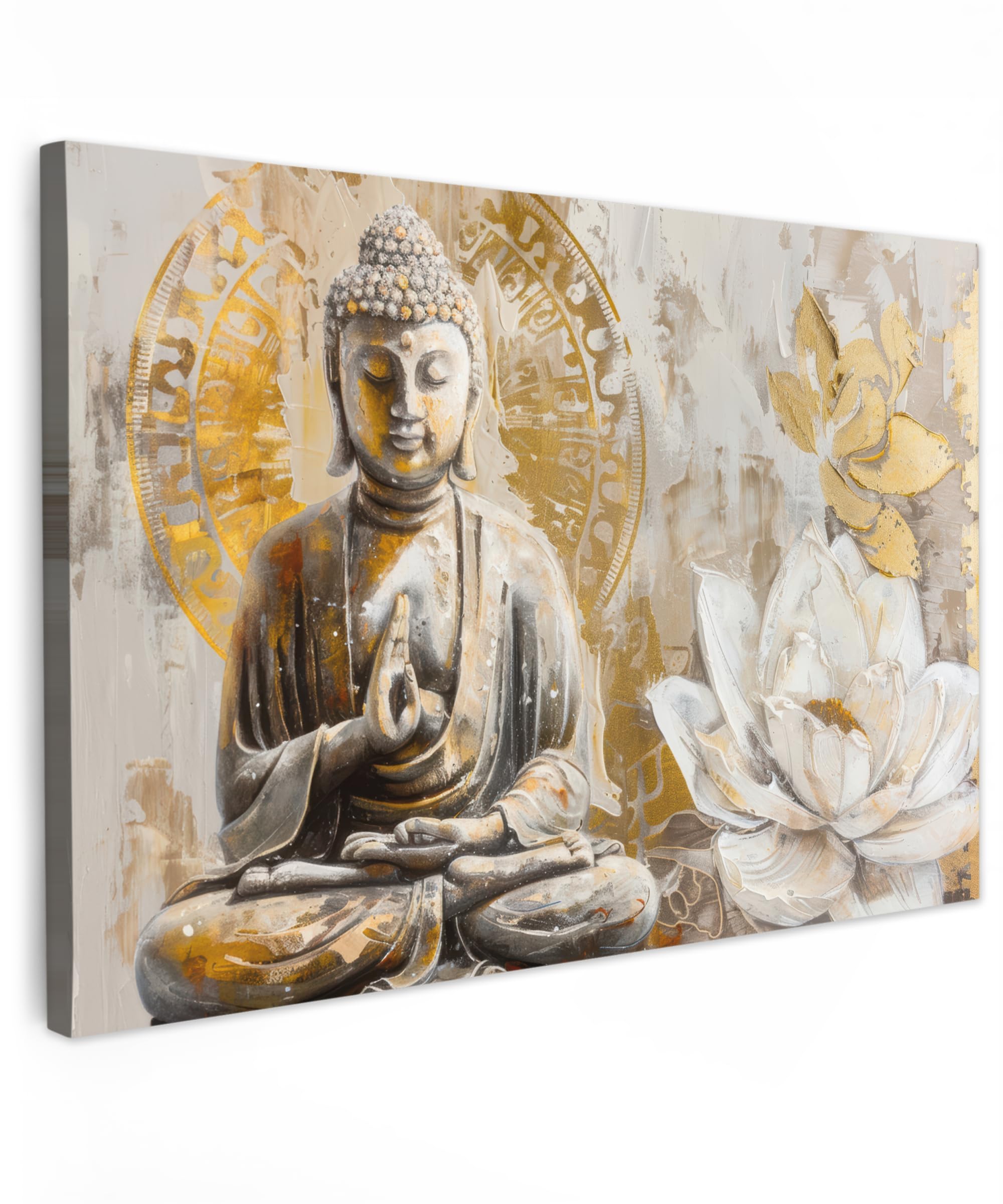 Gartenbild 150x100 cm Outdoor Deko Garten Leinwand Modern Wandbild Wetterfest Kunstdruck Terrasse Geschenke Draußen Buddha - Blume - Lotus - Spiritualität