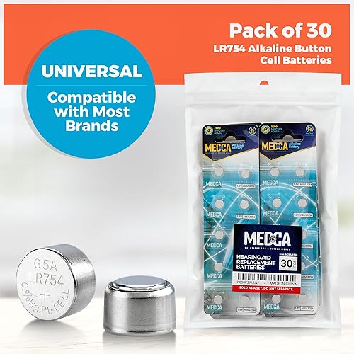 Miniatura 4 de MEDca Baterías AG5 LR754  Paquete de 30  1.5 V alcalinas 754 LR48 193 pilas de botón de batería para audífonos y amplificadores auditivos