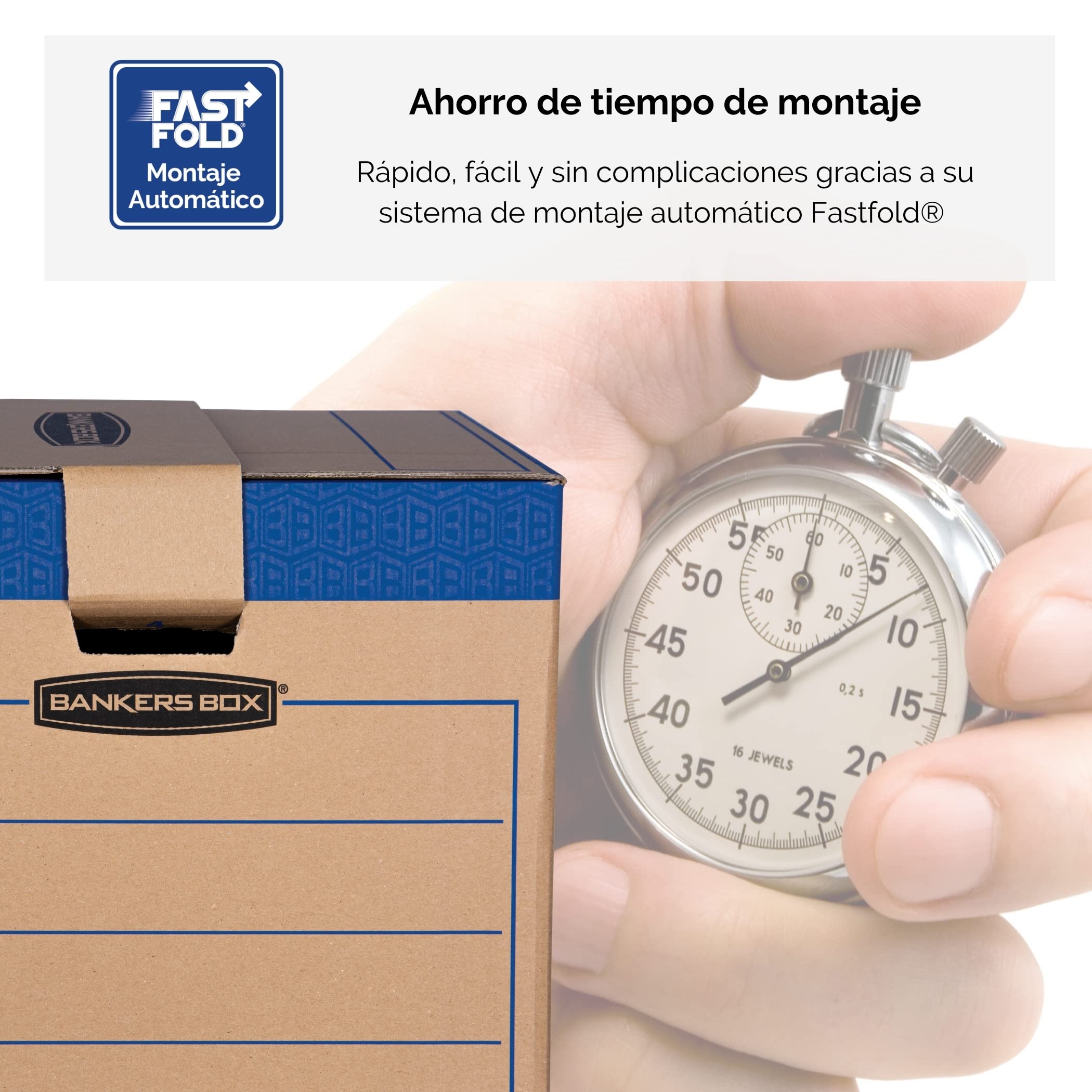 BANKERS BOX pack 5 cajas mudanza 37,5L (30×30×40,5cm), cartón doble, asas, sin cinta, montaje FastFold, 100% reciclables – resistentes para transporte y almacenaje