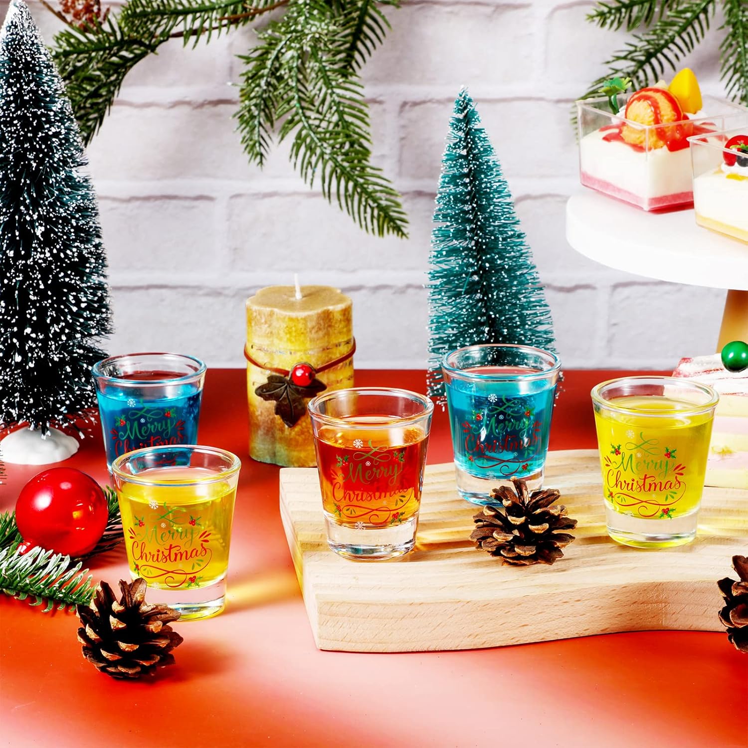 Lounsweer 6 Pcs Merry Christmas Shot Glass Set 2 oz Clear Holiday Cocktail Glasses Funny Shot Glasses Bulk, Cool Shot Cups with Weighty Base for Christmas Party Decoration Whiskey Drinkware Supply - Image 4