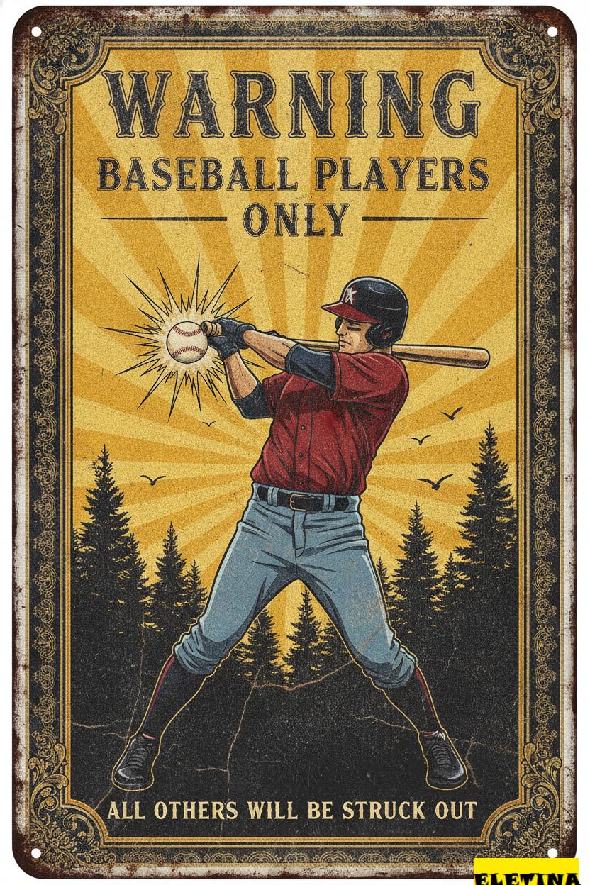 Personalized Sign for Man Cave Vintage Baseball Metal S-warning Baseball Players Only,baseball Gifts Boys 8-12 Decorations Bedroom 8x12 Inch Private Property Decorative