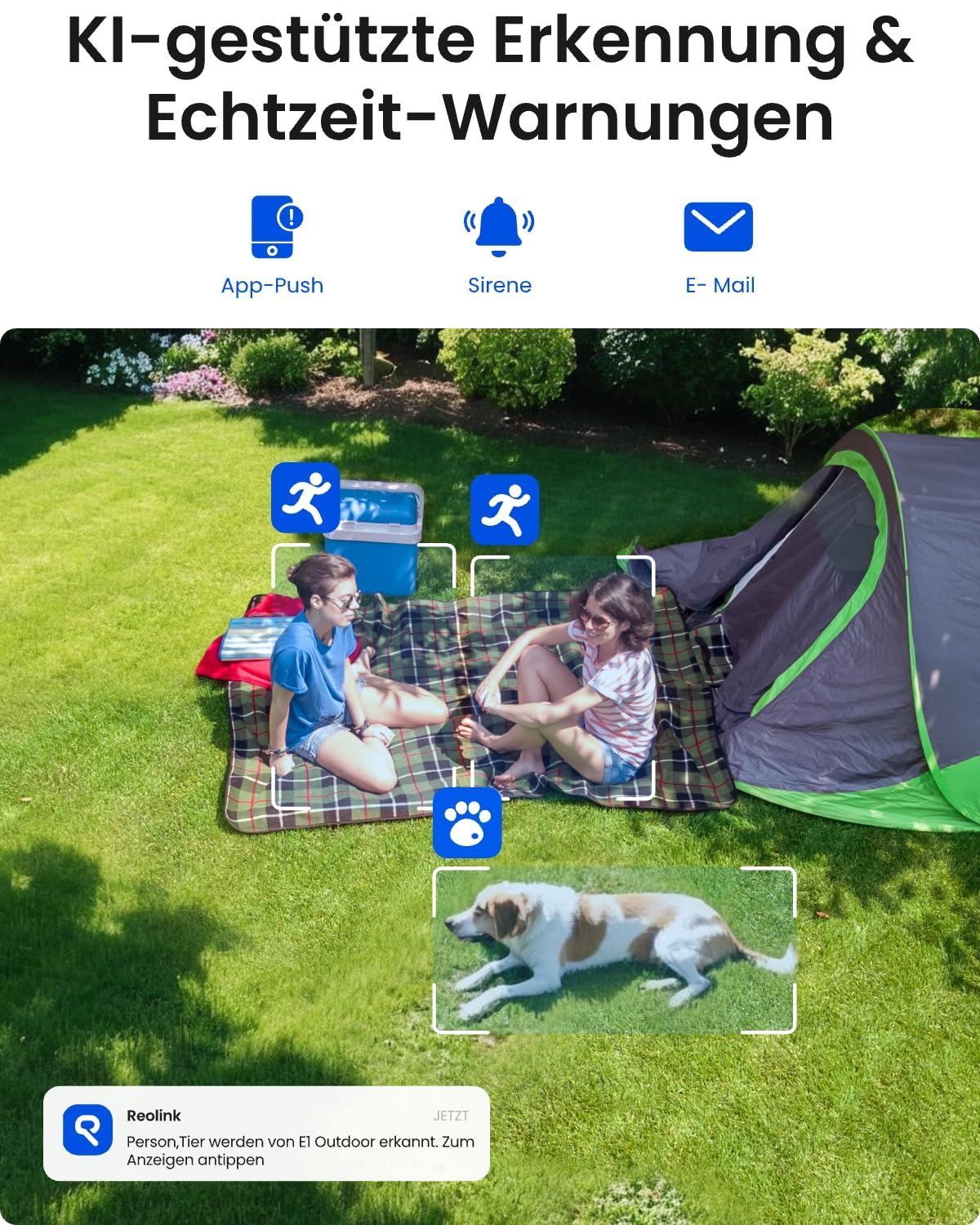 Reolink 5MP PTZ Überwachungskamera Aussen WLAN, 3X Optischer Zoom, 2,4/5GHz WLAN Kamera Outdoor mit Automatischer Verfolgung, Personen-/Fahrzeugerkennung, Vollfarb-Nachtsicht, E1 Outdoor Schwarz