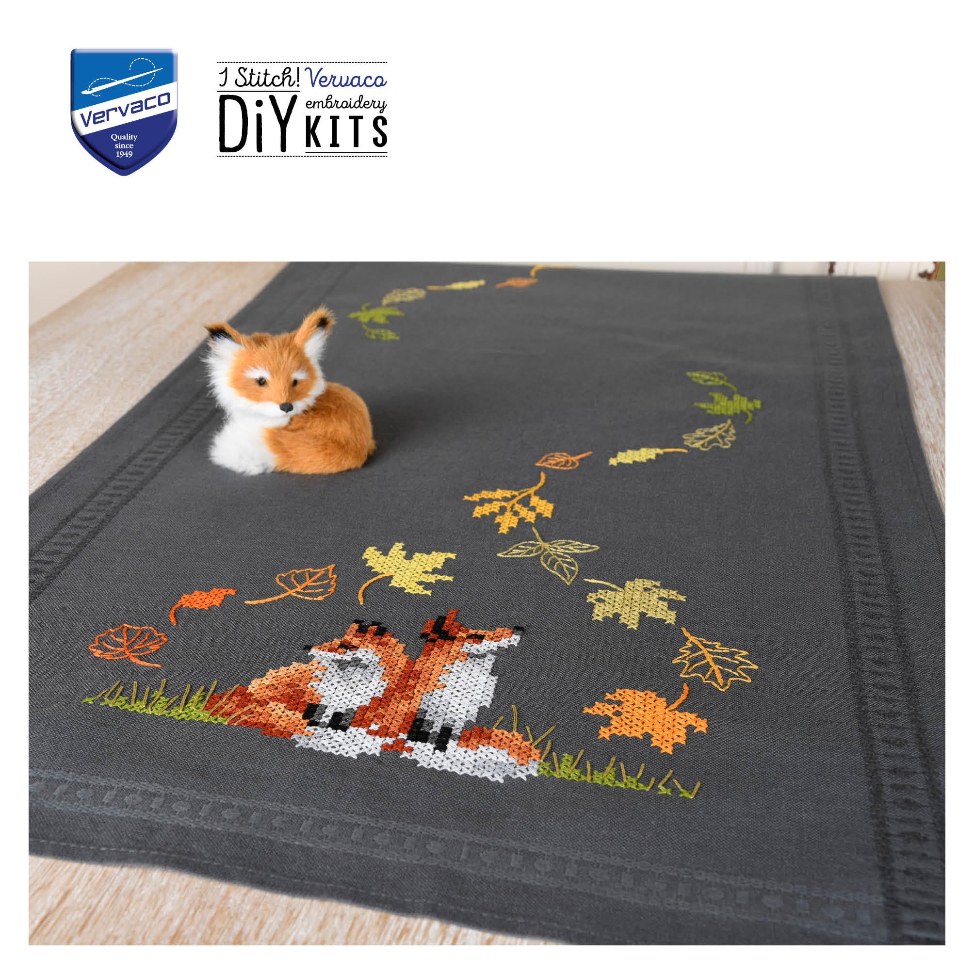 VERVACO Kit Punto Croce Prestampato Centrotavola VOLPI IN AUTUNNO Biancheria Da Tavola Set Fai Da Te Creativo 40 x 100 cm Kit Hobby Creativi Adulti Casa Decor Cross Stitch Runner