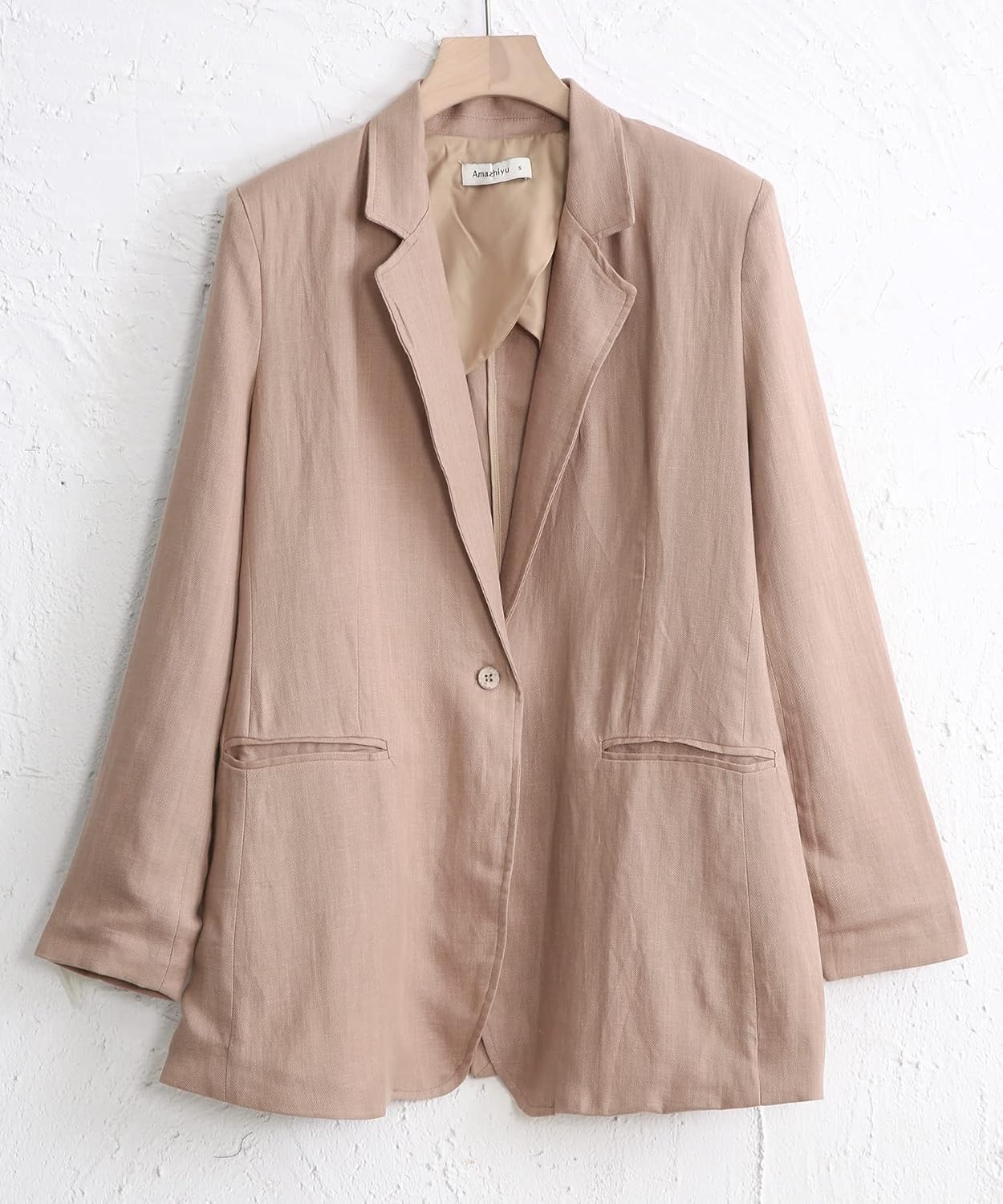 Amazhiyu Womens Linen Blend Notched Buttoned Blazer Jackets Long Sleeve Casual Office Coat - Image 3