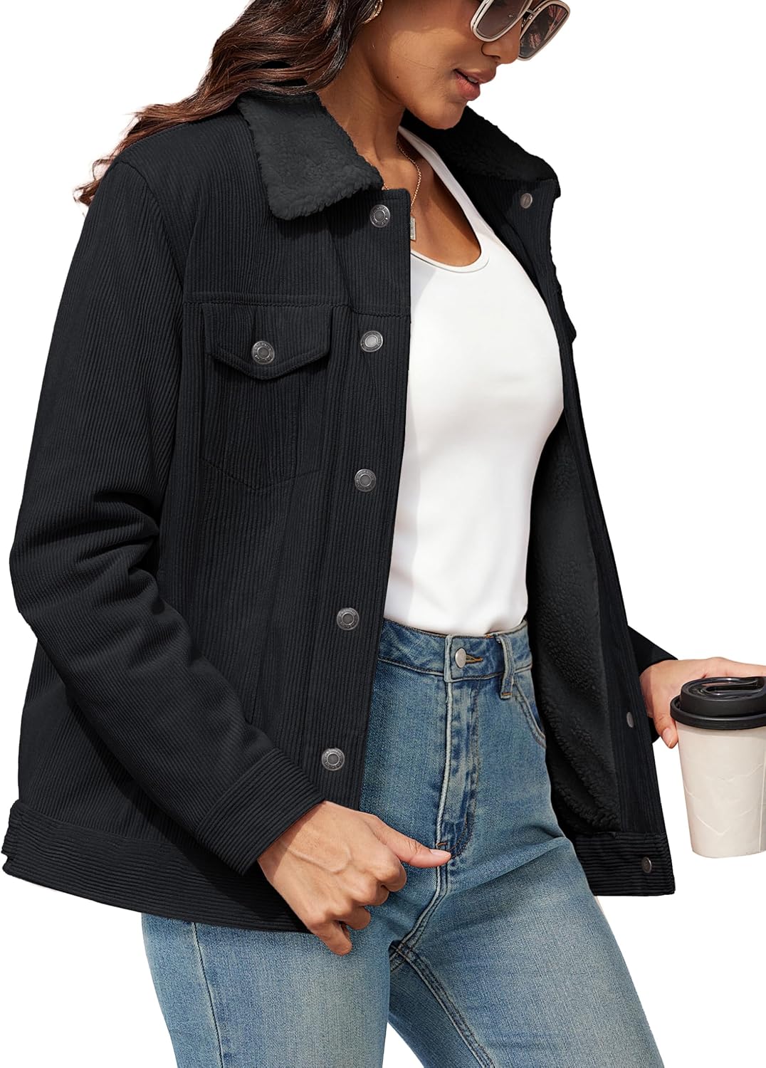 YUCOLEN Corduroy Jacket for Women Sherpa Fleece Lined Jacket Button Down Shacket Warm Winter Western Coat 2026 Trendy