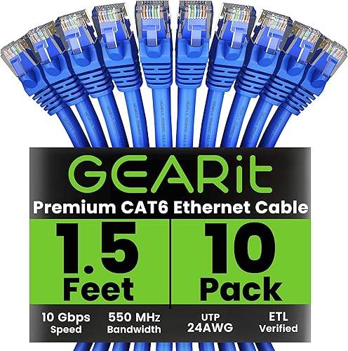 GearIT - Cable Ethernet Categoría 6, sin enganches, cable de red LAN para computadora, Azul