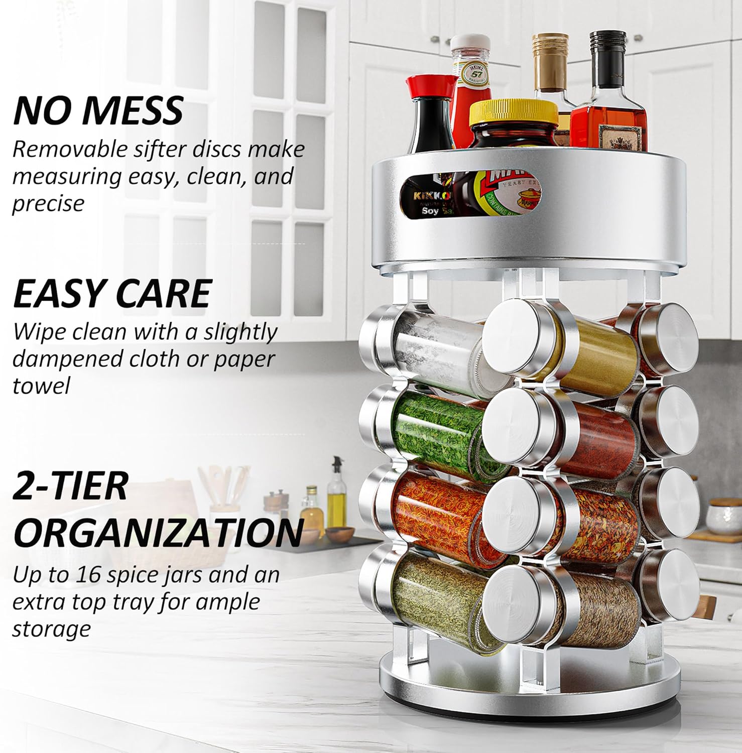 Tier Rotating Spice Rack Set With 16 Jars and Liberia Ubuy