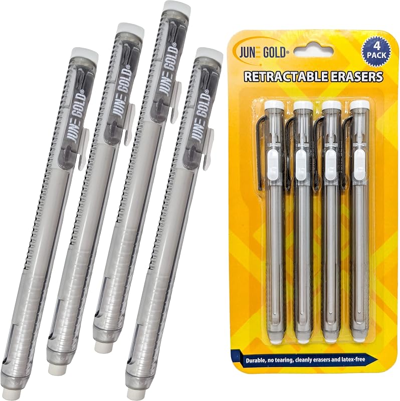 4 Pack of Retractable Mechanical Pen Erasers | Latex-free, white vinyl, & precision erasing