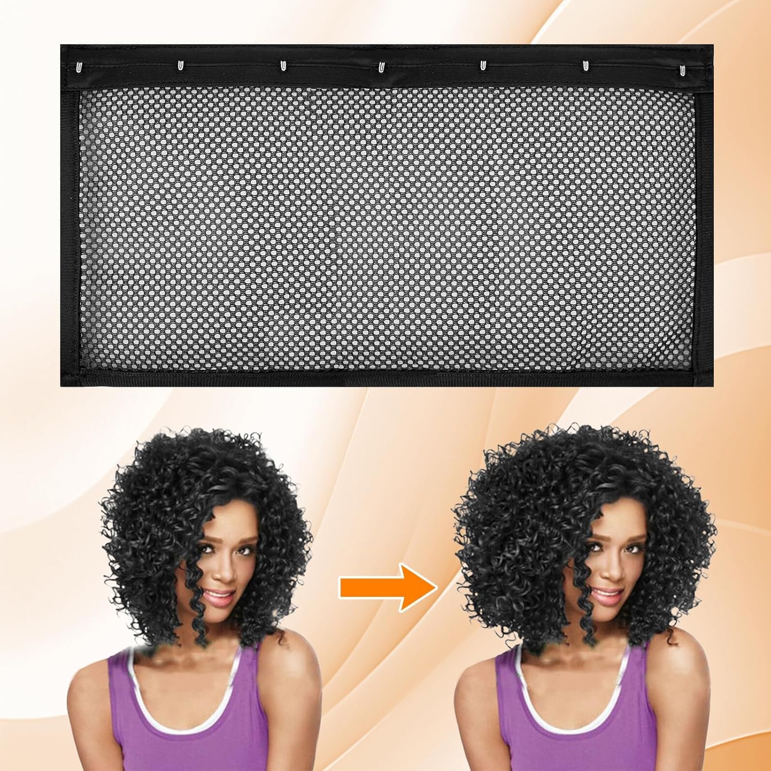 CRUIFU Lock Curly Hair Stretcher and Length Maintainer - Prevent Shrinkage with No-Heat Styling Net for An Elongated Look,Includes: 5 Elastic Hair Ties，(13IN*4PCS)
