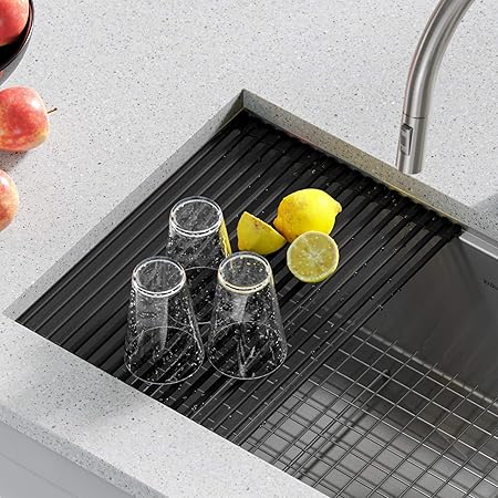 Amazon Com Kraus Krm 10black Silicone Coated Stainless Steel Over The Sink Multipurpose Roll Up Dish Drying Rack 21 Inch Regular Black Home Improvement