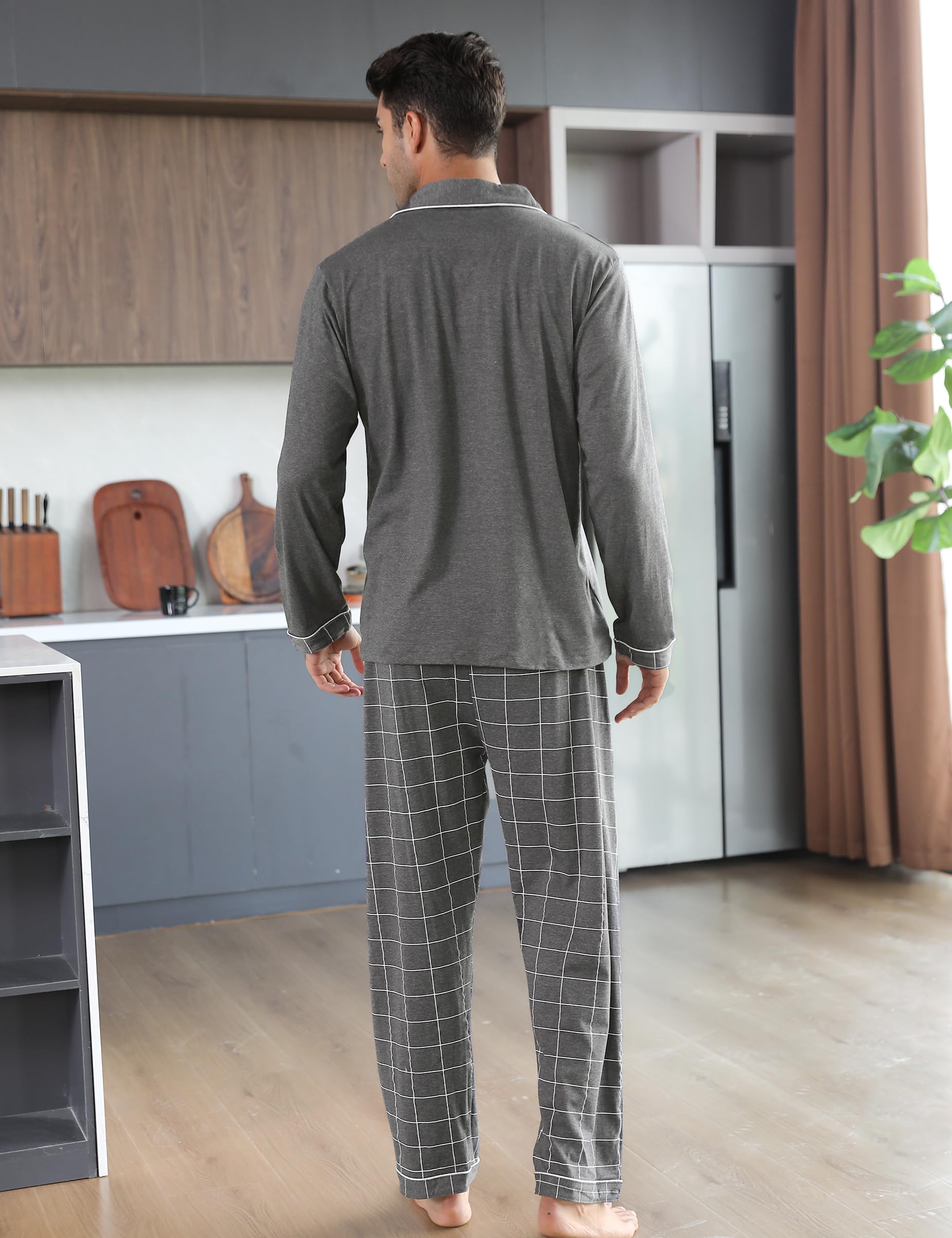 Bresdk Pigiama Uomo Cotone Lungo Invernale Manica Lunga con Bottoni Pigiami Due Pezzi Classico Aperto Davanti Caldo e Morbido