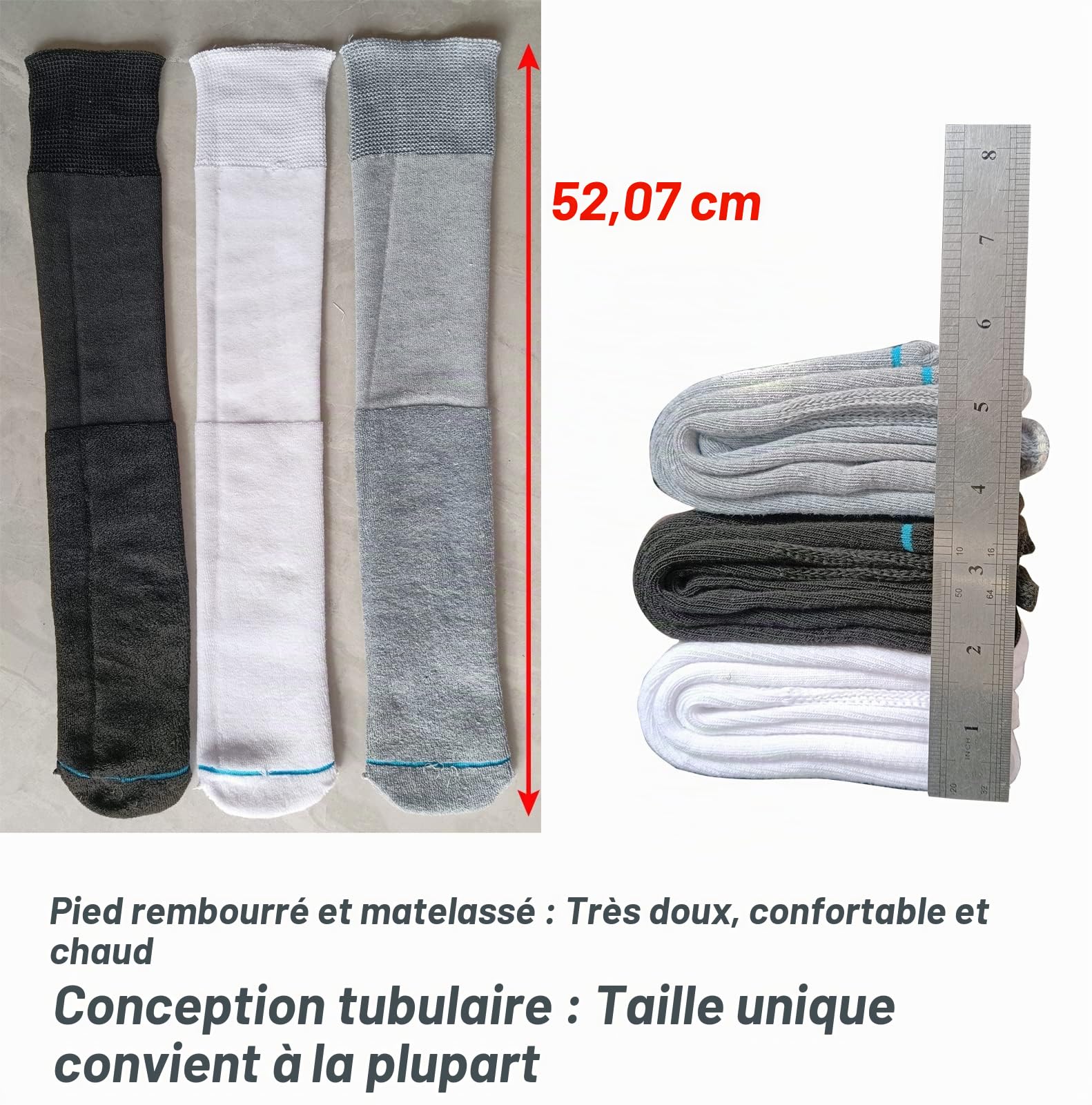 Lot de 2 paires de chaussettes de rechange pour bottes orthopédiques, chaussettes tubulaires pour chaussures de marche Air Cam et fracture - Gris