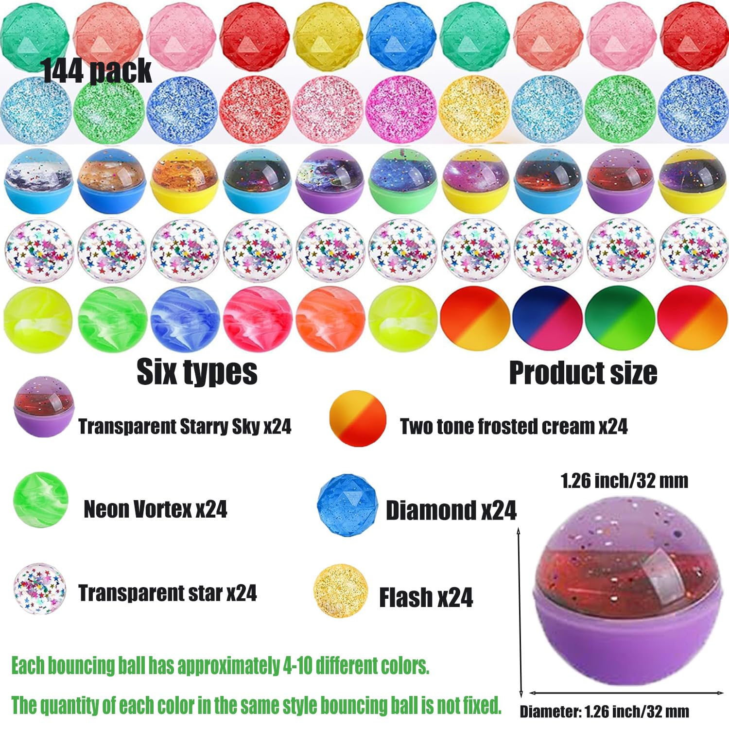 144 Stück Bunt Gummiball, 32mm Flummies für Kinder,Springball Gummiball Hüpfball für Kinder Mitgebsel Kindergeburtstag,Geeignet für Kindergeschenk Werbegeschenke